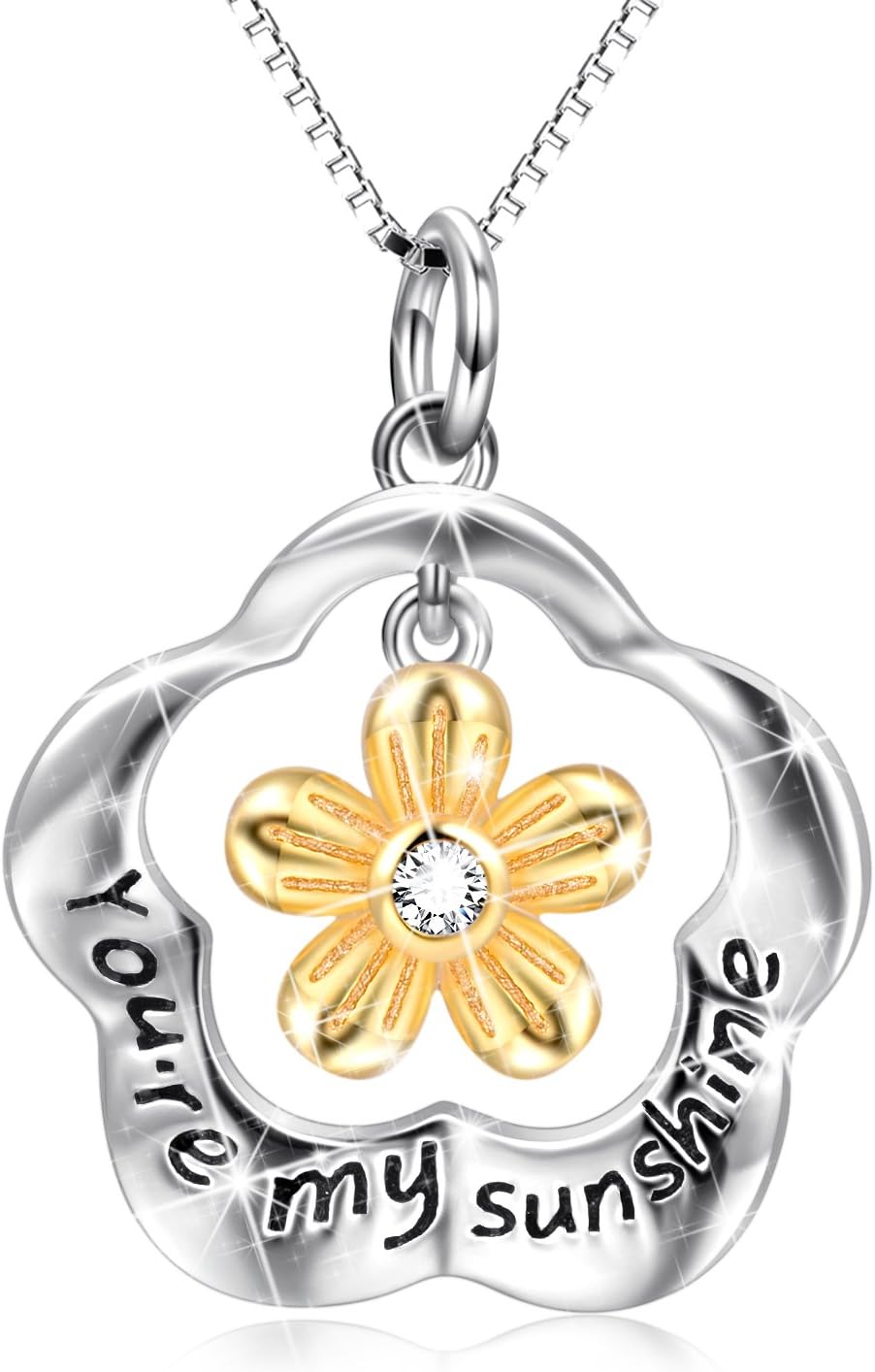 Sterling Silver Sunflower Necklace Gifts for Women You Are My Sunshine Necklace Jewelry for Mom Daughter Girlfriend (you're my sunshine necklace)