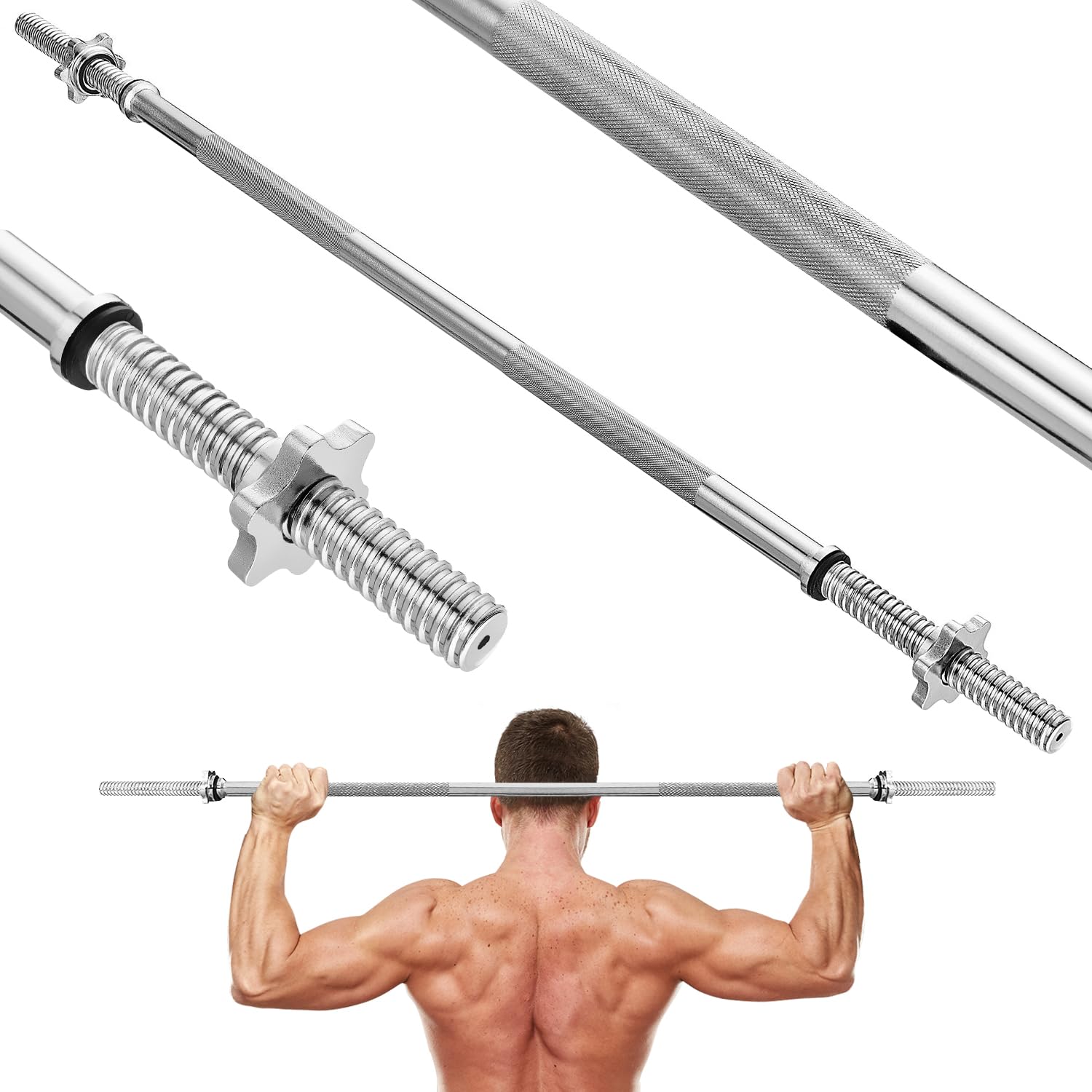 Gymtek Barres d'haltères courtes - Musculation - Fitness Haltérophilie - Barre d'haltère - Haltère - Acier trempé - Fermoirs en étoile