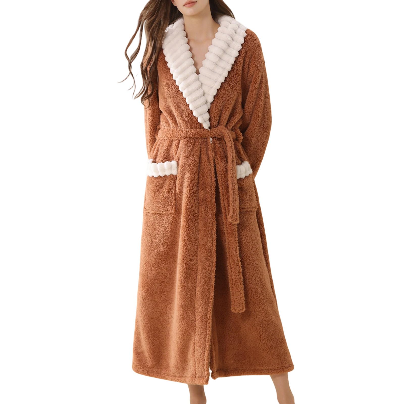 Accappatoio da donna in spugna con cappuccio, vestaglia con collo sciallato, abbigliamento da casa, patchwork, calda flanella, accappatoio invernale