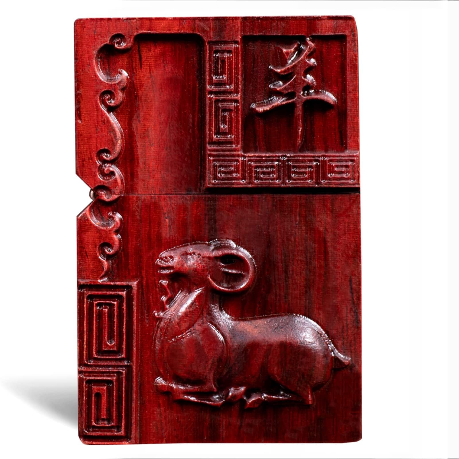 MEIDAI Natural Red Sandalwood Rosewood Carving Lighter，Replaceable for Zippo (Only Case), Compatible Insert Size 3.6cm * 1.2cm * 5cm，Lighter housing (Zodiac Sheep)