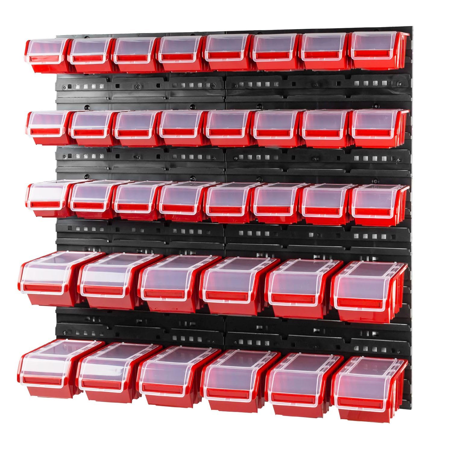 Sistema de almacenamiento de pared, 800 x 800 mm, 36 unidades, cajas apilables, cajas apilables, cajas de almacenamiento con tapa, placas de pared extrafuertes, estantería ampliable, estantería de