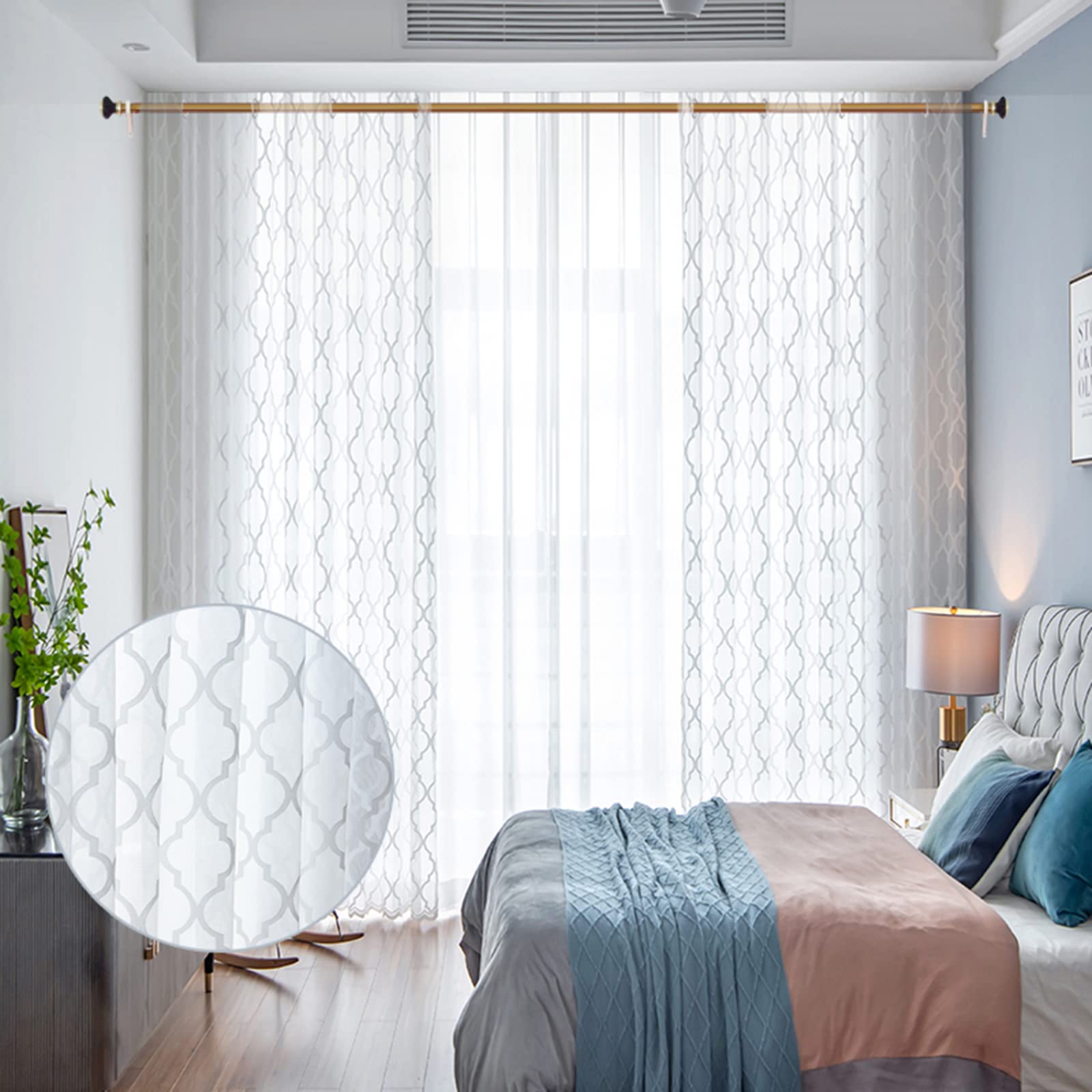 ZJXSNEH Curtains Grommet Natural Semi-Sheer Curtains 1 Panels Privacy Added Premium Soft Drapes For Bedroom/Living Room/Sliding Door Corrugated lattice - Morocco (Width x High) W300cm x H160cm x 1PC