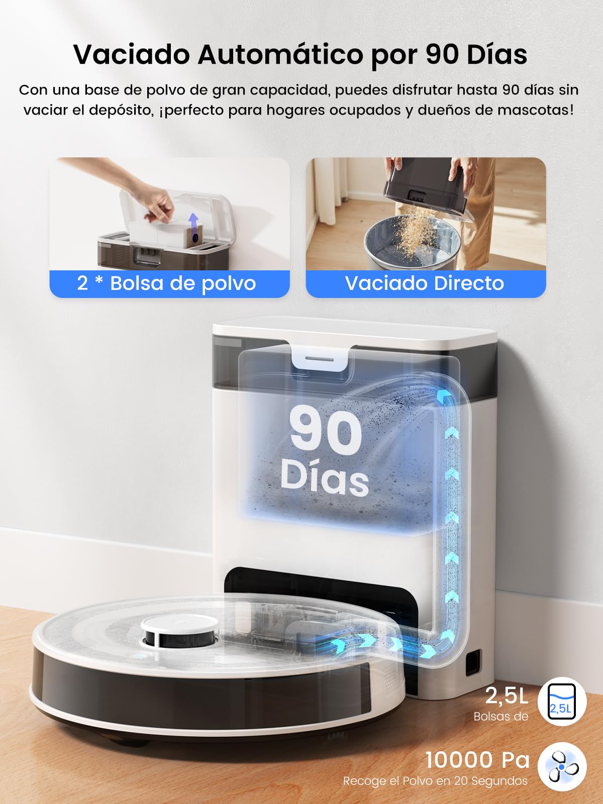 Lefant M2 Pro Robot Aspirador y Fregasuelos con Autovaciado, 6000Pa, Mapeo Multinivel, Navegación dToF, Evitación Obstáculos 190° PSD, Limpieza Personalizada, WiFi/App/Alexa, 2,4G & 5G, Negro
