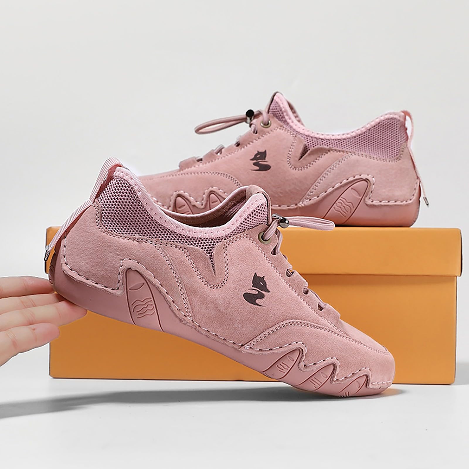 Zapatos casuales para mujer, zapatos casuales para mujer, botas chukka al tobillo, mocasines transpirables, hechos a mano, a la moda, tenis de caña media para caminar y conducir, Pink, 40 EU