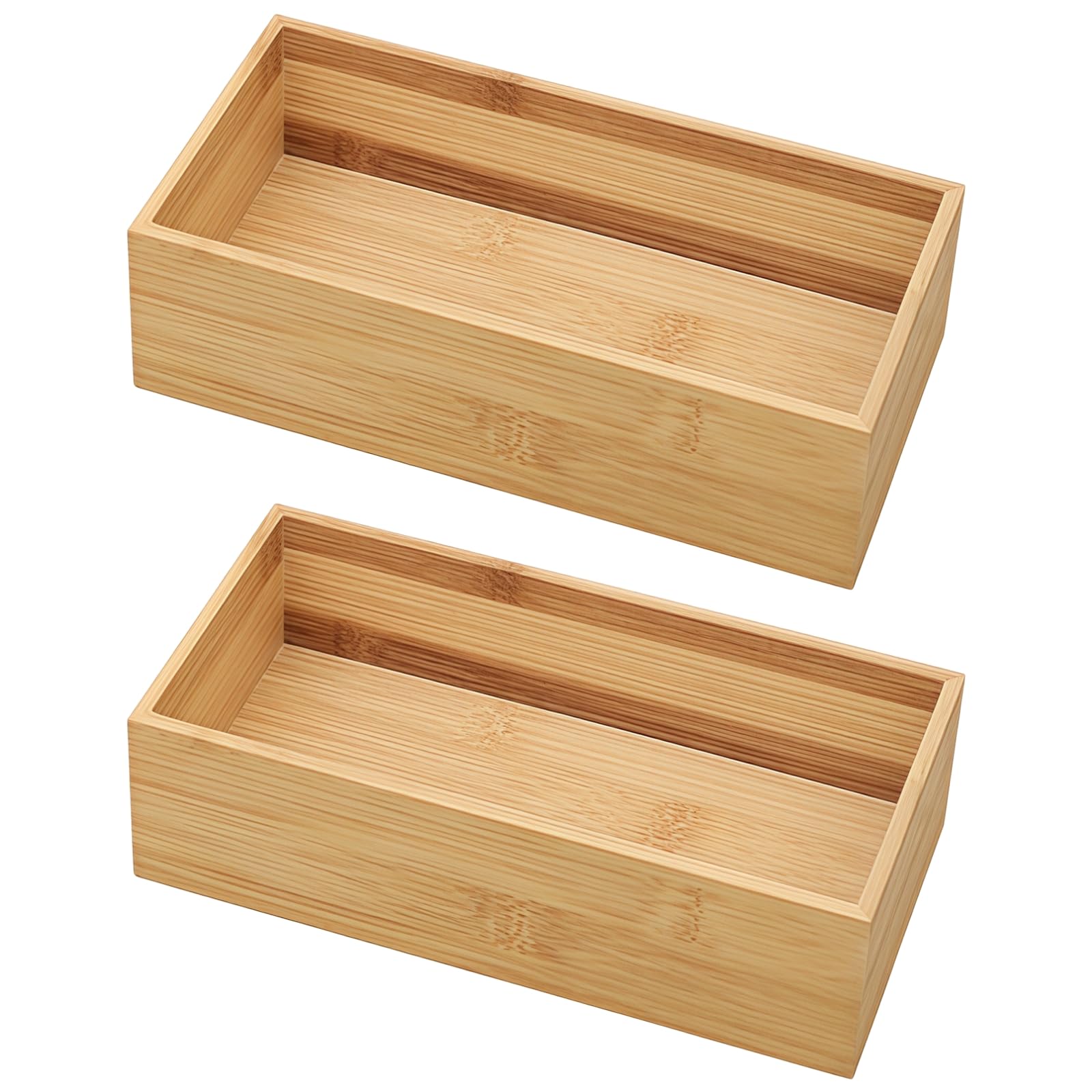 Packool Rectangular Design, Natural Wood Color, 8.7 x 3.9 x 2 in / 22 x 10 x 5 cm, Multi-Purpose Organizer for Bathroom, Kitchen, Desk, 2 Pcs of Wooden Trays, Wood Storage Box