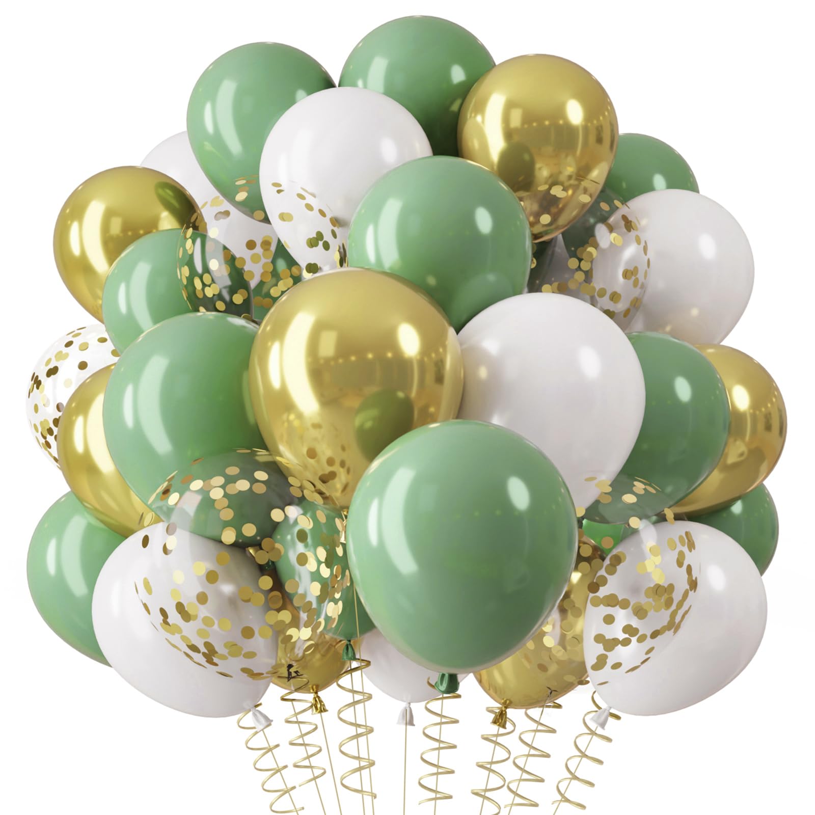 QIFU Sage Green Balloons, 12inch Green and Gold Balloons Sage White Helium Balloon Birthday Balloon for Jungle Baby Shower Party Decorations Holy Communion Christening Baptism Boys Girls Confirmation