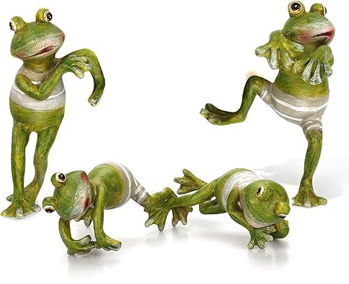 Miniatura 1 de NMFIN Paquete de 4 estatuas de jardín de ranas, esculturas de ranas 3D para exteriores, escultura de animales lindos de resina, arte de patio y
