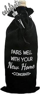 Pavilion Gift Company New Home-13 Wine Gift Bag Set, 13", Black, White, Silver