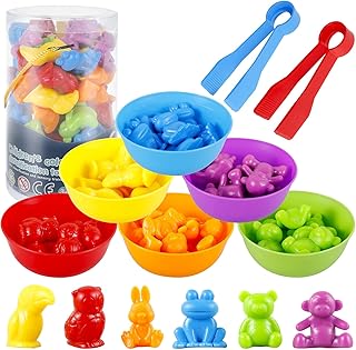 Montessori Toys Counting Toys for 2 3 4 Years Old Kids Rainbow Counting Animal with Color Matching Sorting Bowls and Tweezers, Math Skills Game Sensory Educational Toys Preschool Learning Toys for Kid