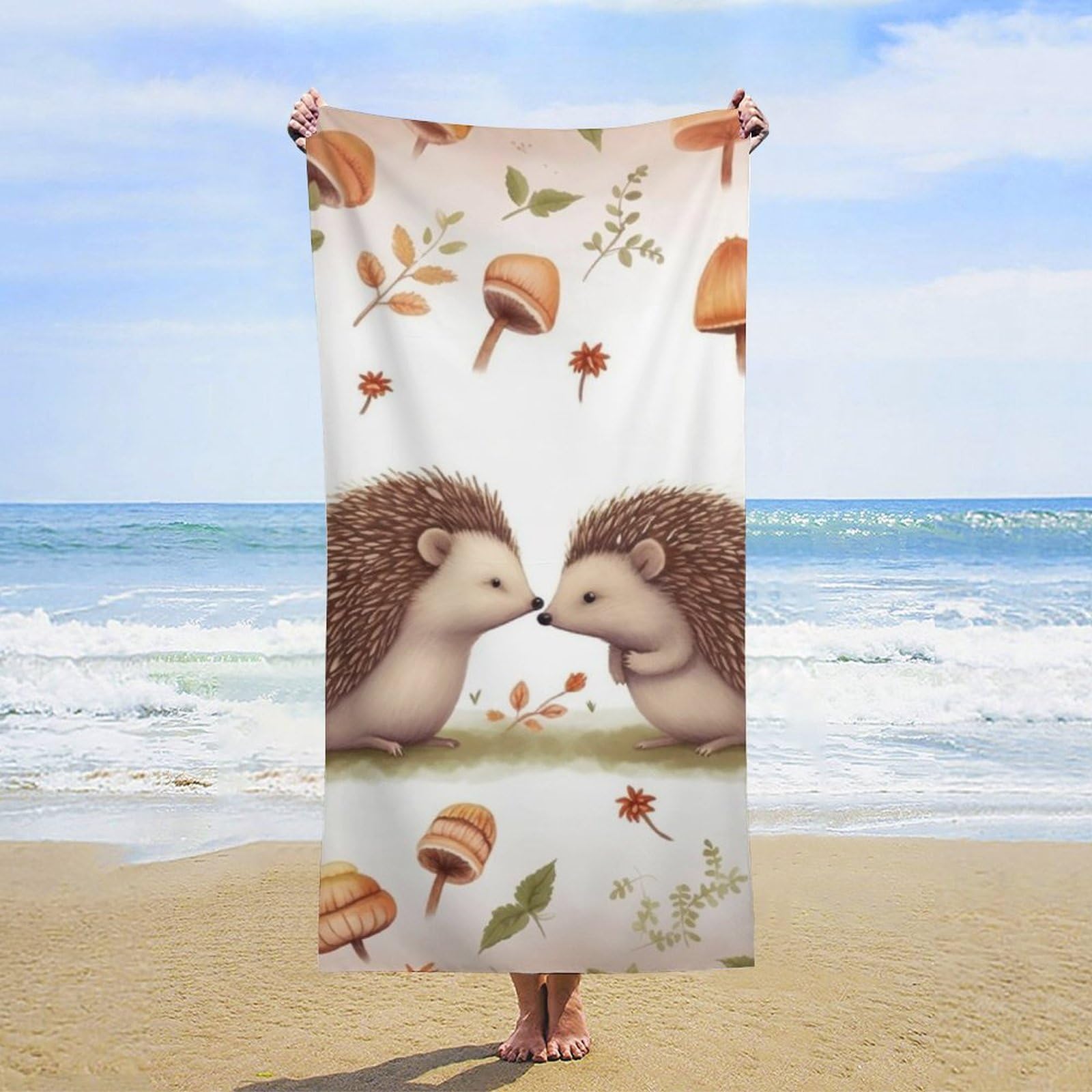 NTVOWPZO Nature Lovely Hedgehog Lovers Beach Towel Oversized Microfiber Bath Towels Lightweight Sand Proof Beach Towels Absorbent Pool Towels for Swimming Yoga Bathroom Towel 31.5" X 63"
