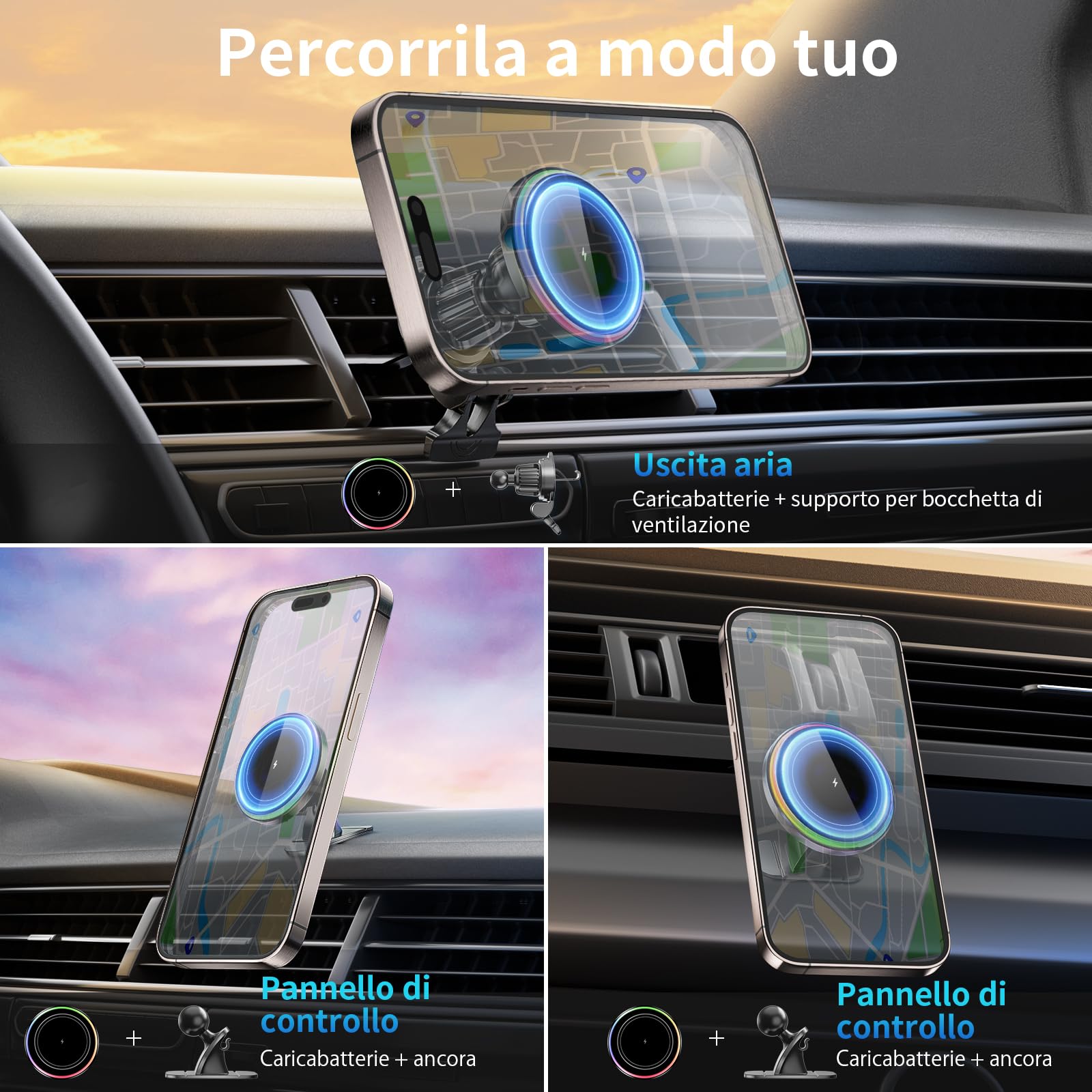 MANKIW Caricatore Auto per MagSafe, 15W Caricatore Wireless Auto per iPhone 17/16/15/14/13/12, Supporto Telefono da Auto per Bocchetta d’Aria/Cruscotto