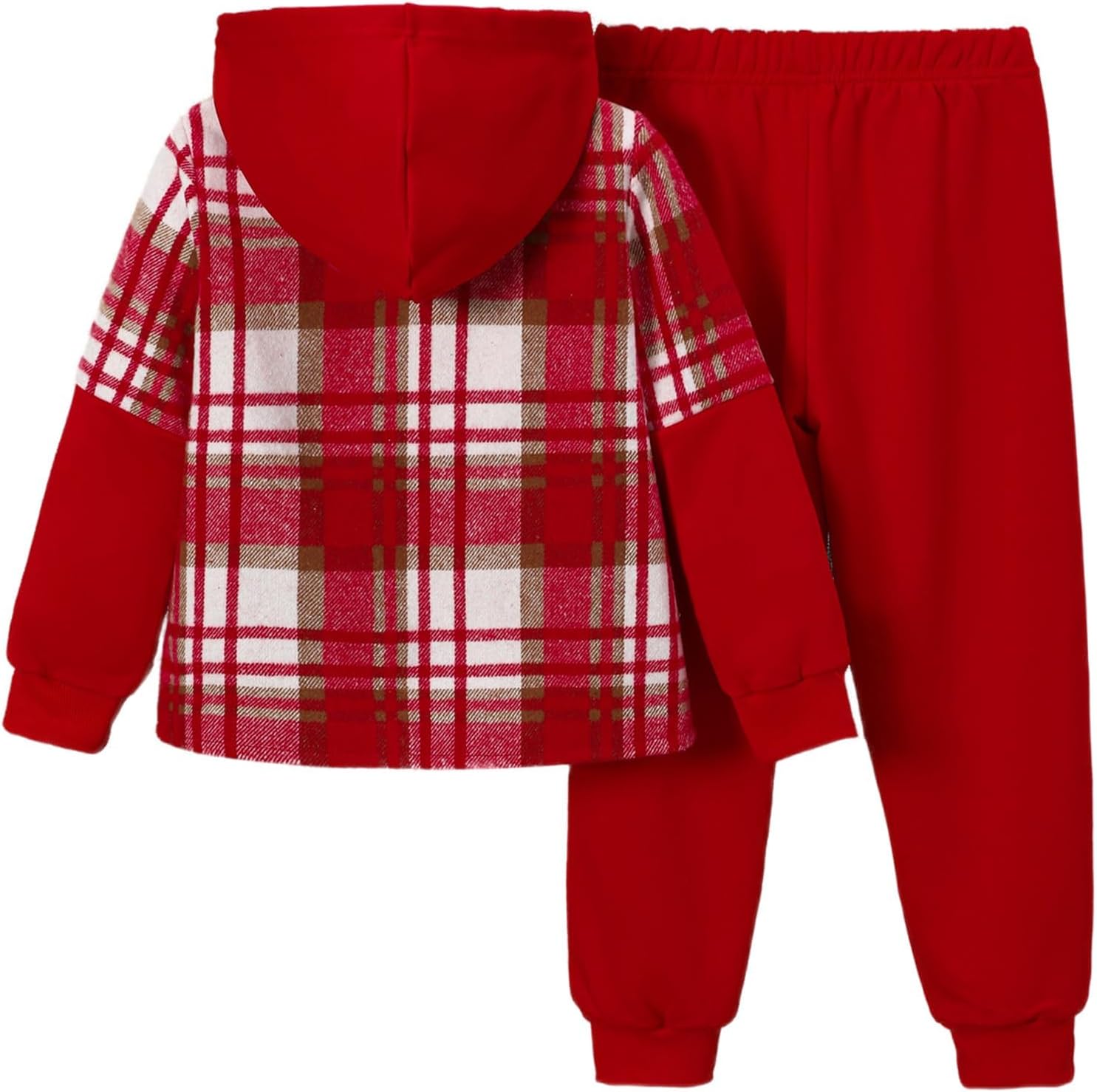 Boys 2 Pieces Sweatsuit Flannel Plaid Shirt Tops Hoodies Cargo Sweat Pants Clothing Set 3-14Y - Image 2