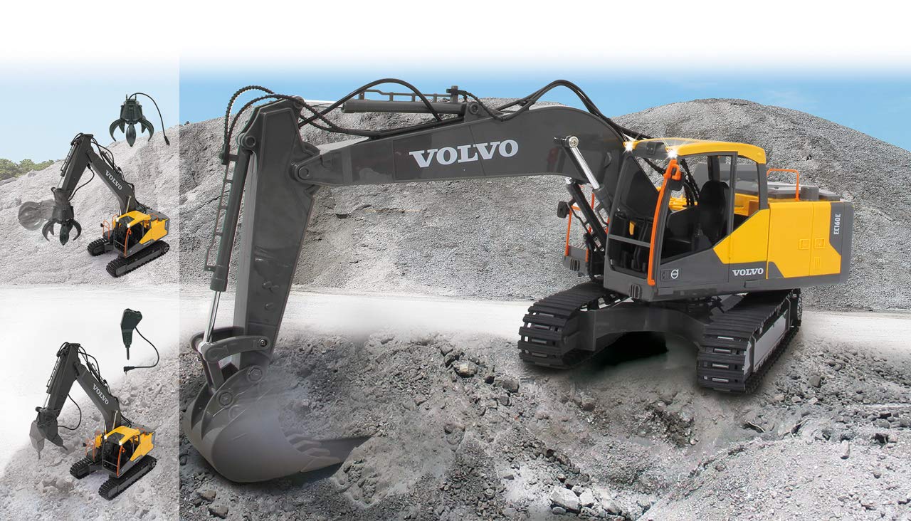 JAMARA 405055 - Excavadora Volvo EC160E 2,4 GHz - Funciones realistas, Cada articulación controlable Individualmente, Sonidos realistas, rotación de Torre de 660°, Modo de Espera automático, Amarillo