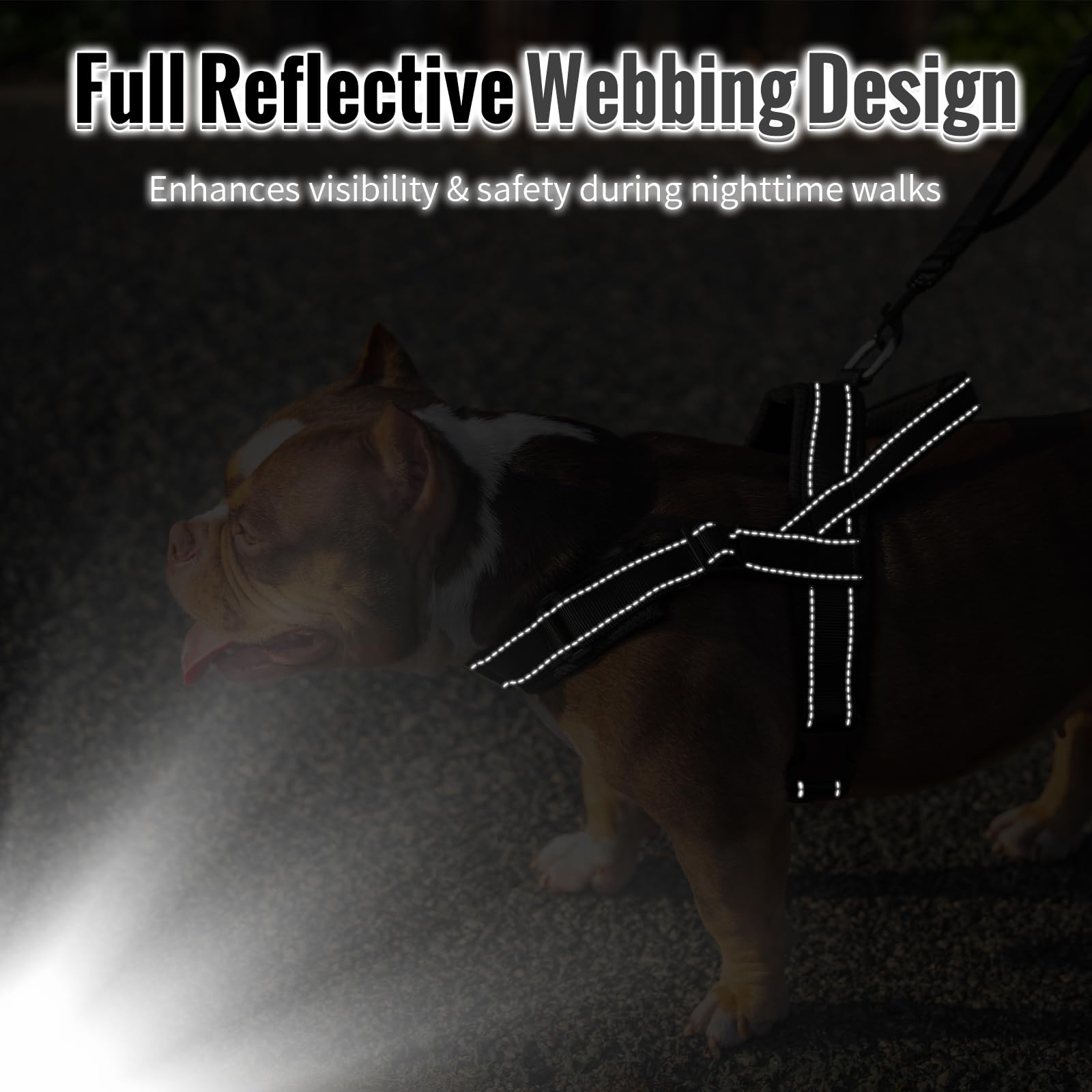 Arblina Harnais pour Chien, Harnais Anti-Traction pour Chiens Moyens et Grands, Harnais à Structure en T avec Éléments Réfléchissants, Harnais Doux pour Pitbull, American Bullies, Noir L