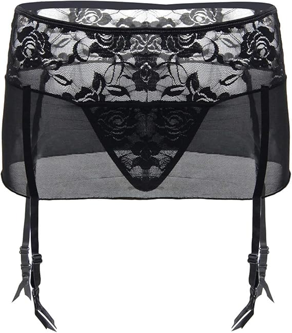 ohyeahlady Women Lace Mesh Mini Skirt Garter Belt Set for Thigh High Stockings Black Amazon.ca