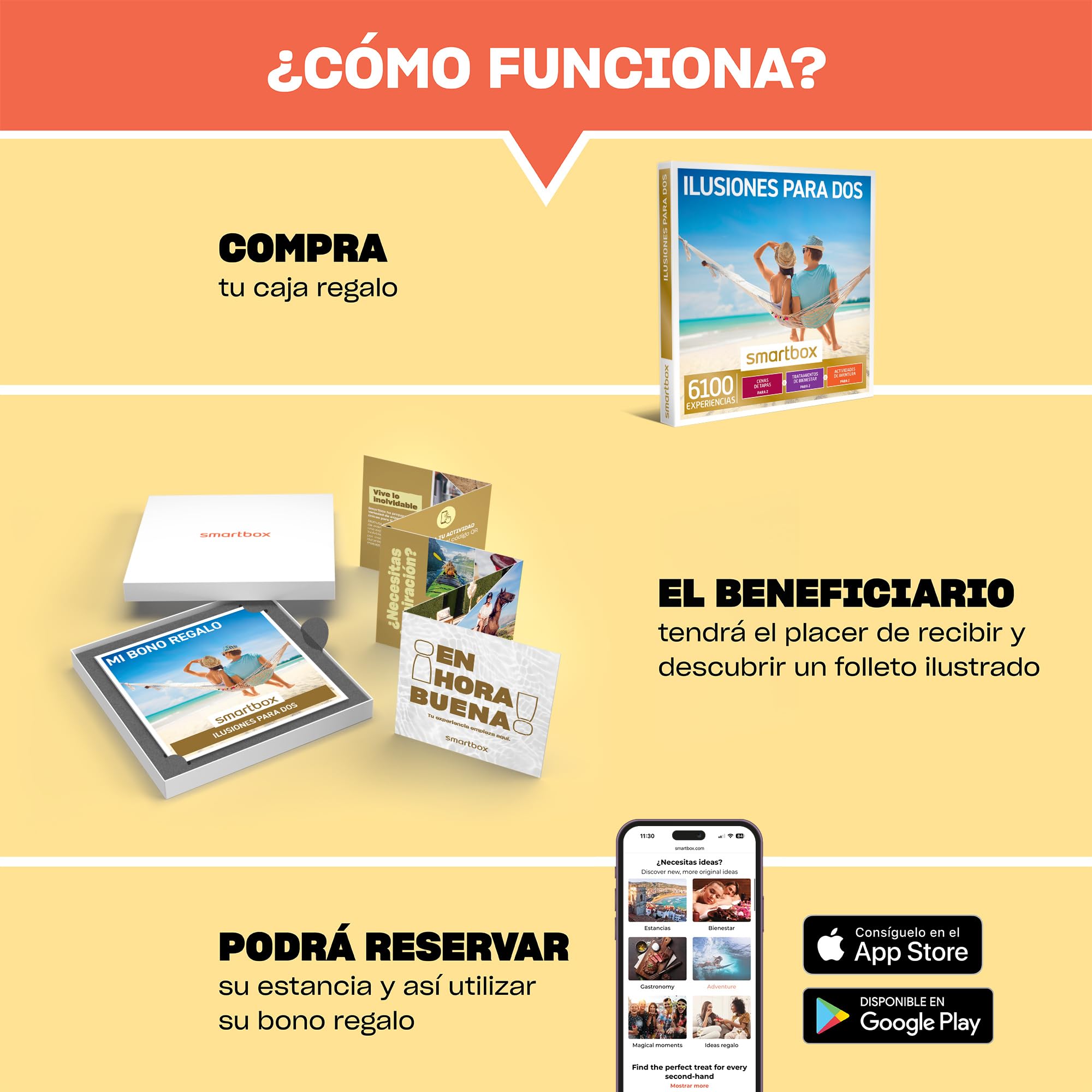 Smartbox - Caja Regalo Ilusiones para Dos - Idea de Regalo Barato - 1 Experiencia de Bienestar, Aventura o Cena para 2 Personas