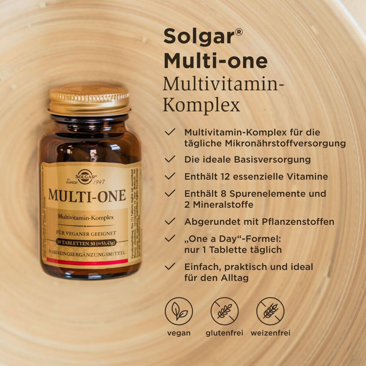 SOLGAR® Multi-one Multivitamin-Komplex - über 30 Mikronährstoffen - enthält 13 essenziellen Vitamine - mit Acerola, Hagebutte und Brunnenkresse - 30 Tage Vorrat