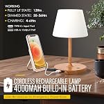 Cordless Outdoor Touch Table Lamp, Waterproof Small Shower Lamp, 4000mAh Battery Operated Rechargeable Dimmable Desk Lamp for Patio, Restaurant, Camping, Home-Wood Grain