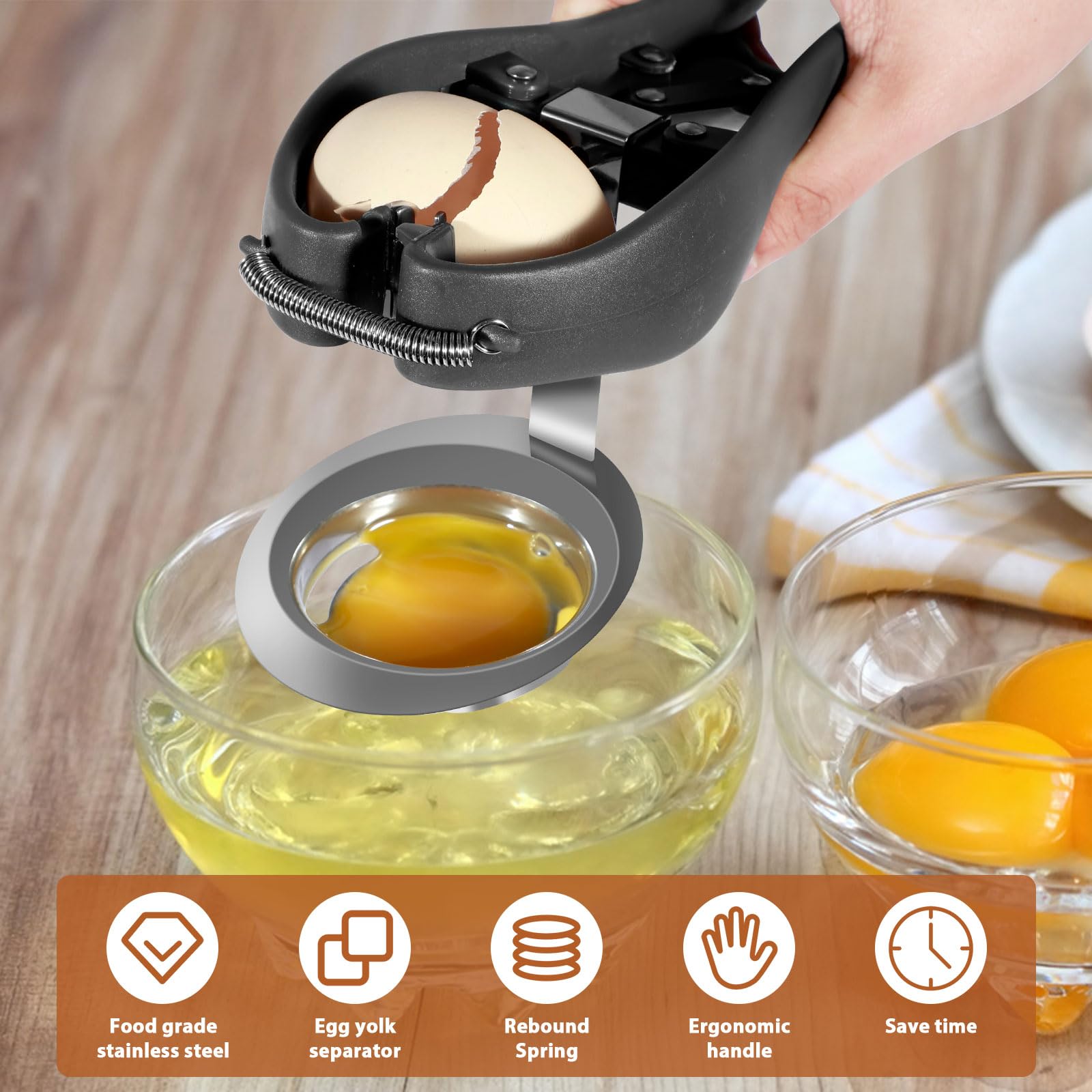 Egg Cracker, Egg Cracker Separator Egg Opener Tool, Stainless Steel Reusable Egg Shell Cutter, Professional Handheld Automatic Quick Egg Opener Easy Eggshell Cutter Creative Kitchen Gadget Tool