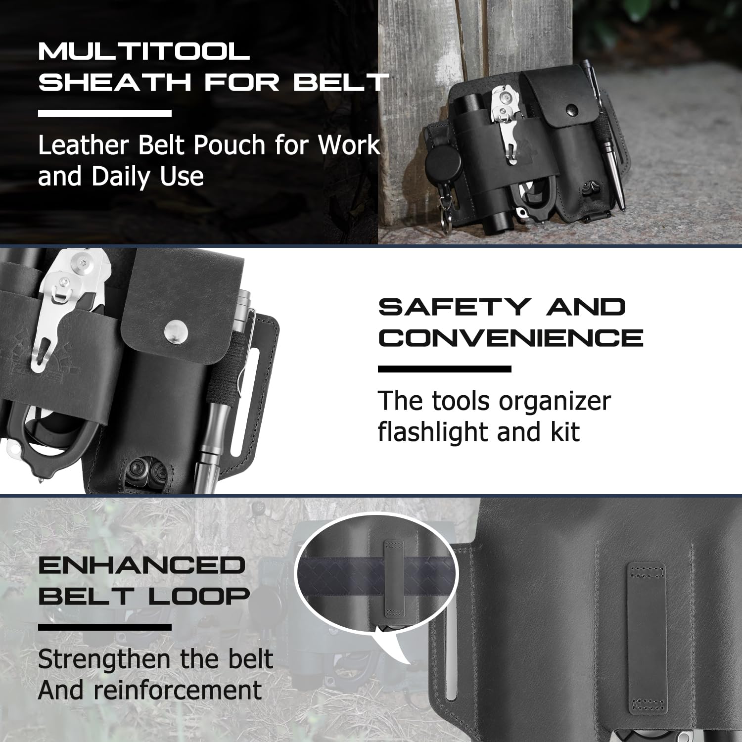 Frieyss EDC Multitool Sheath for Belt, Premium EDC Pocket Organizer Pouch for Leatherman and Gerber Multitools(Black)