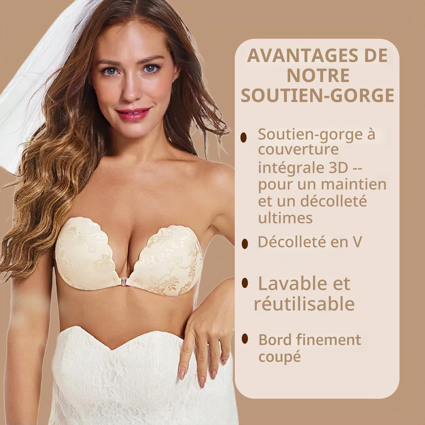 Nimiah Soutien-gorge adhésif en dentelle sans bretelles | Soutien-gorge push-up invisible avec motif en dentelle | Soutien-gorge adhésif réutilisable pour femme