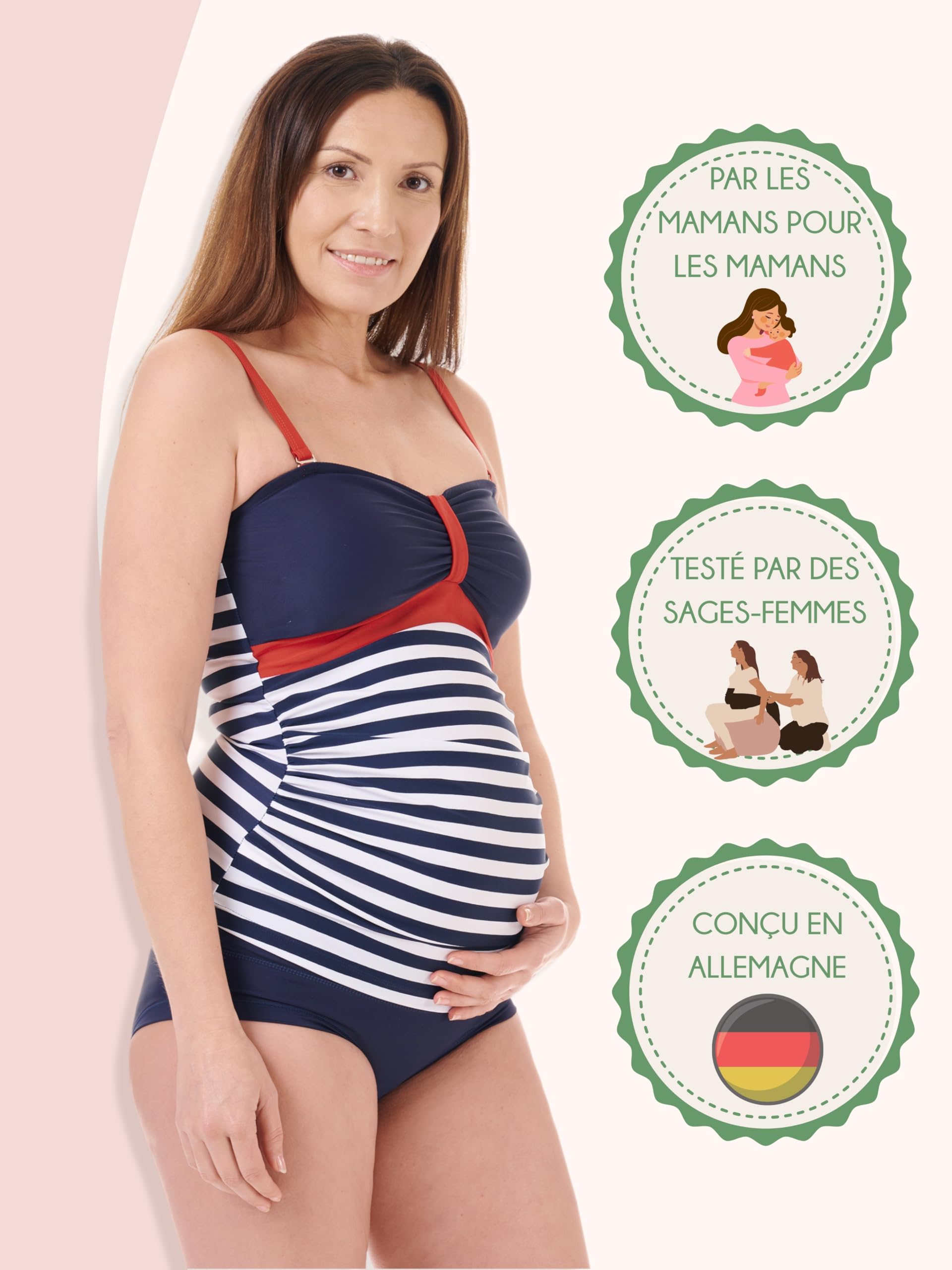 Herzmutter Tankini de Grossesse - Maillot de Bain de Maternité - Tankini de Maternité - Maillot de Bain pour Femmes Enceintes - Protection UV - 2 Pièces - 7000 (XXL, Noir - Pois)