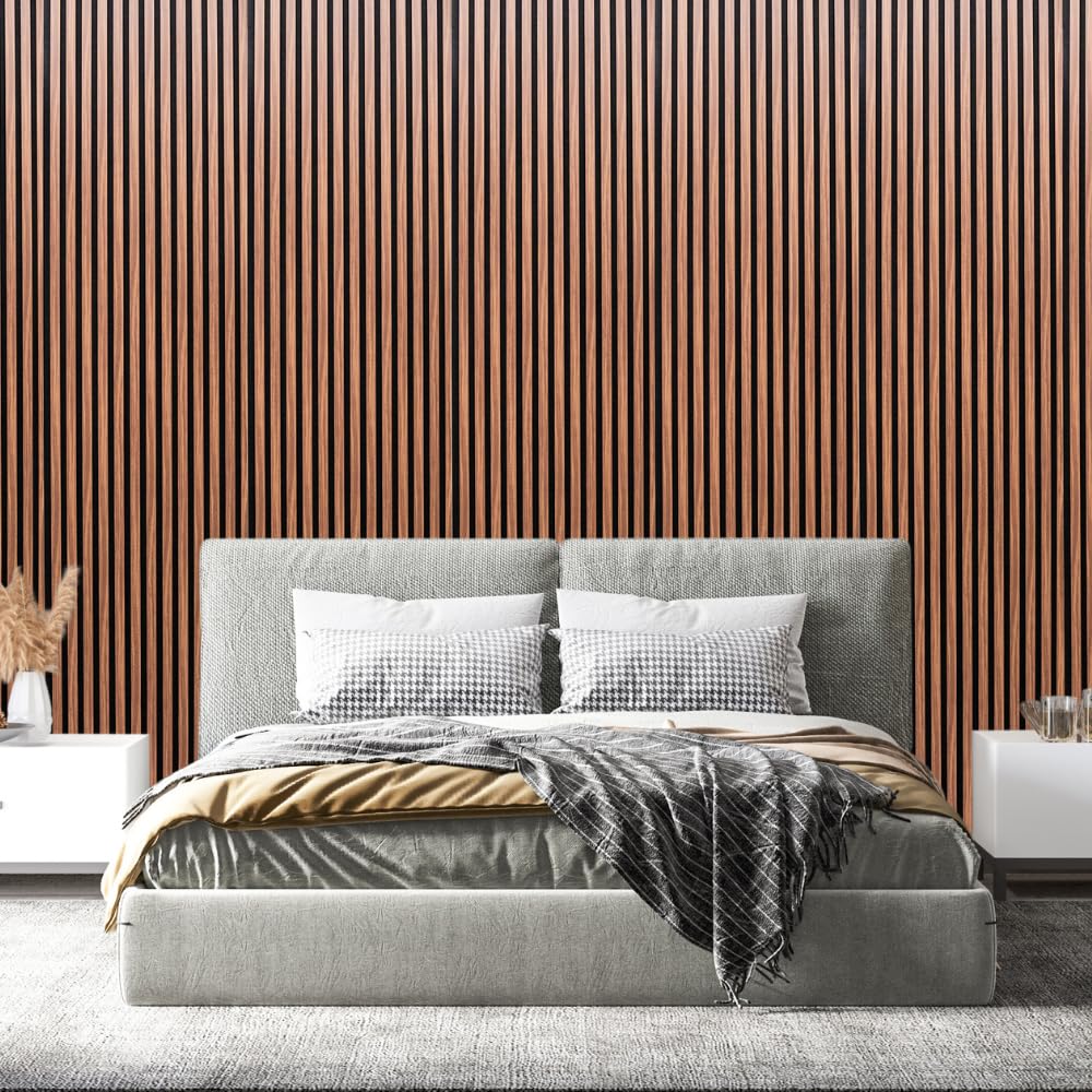 Acoustic Wall Panel Slat Design Decorative Panelling Brown Oak Shade 2400 x 600mm Sound Absorbing 3D Feature Wall