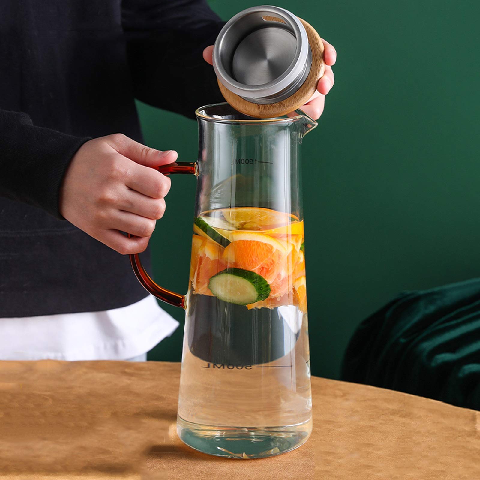 LOWLIU Caraffe di tè Freddo Brocca di Vetro con Coperchio del Filtro Caraffa in Vetro con Una Linea di Laurea di precisione for la brocca di Succo di tè Freddo, Bevande Fredde/Calde brocche