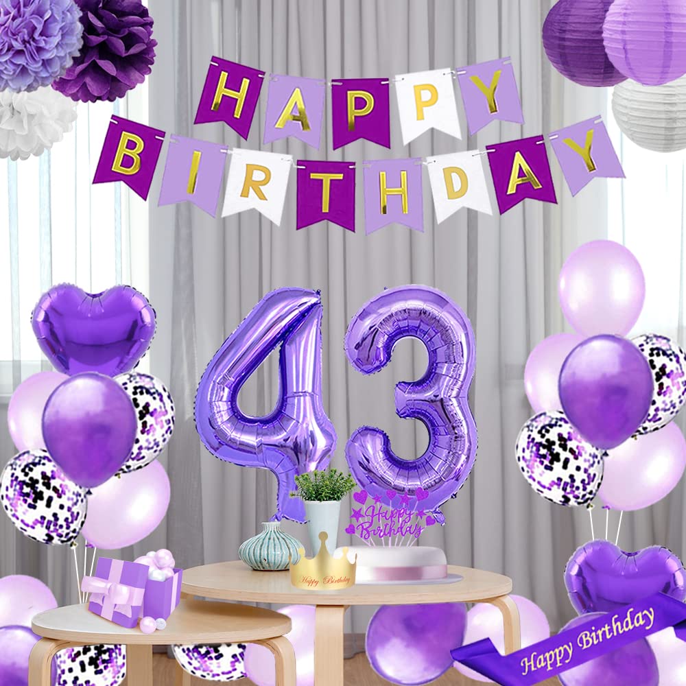 Purple Birthday Decorations, Purple Party Decorations With Balloons Happy Birthday Banner Bday Sash And Crown Tablecloth Fringe Curtain Paper Pom Poms For Women Girls Bday Decor