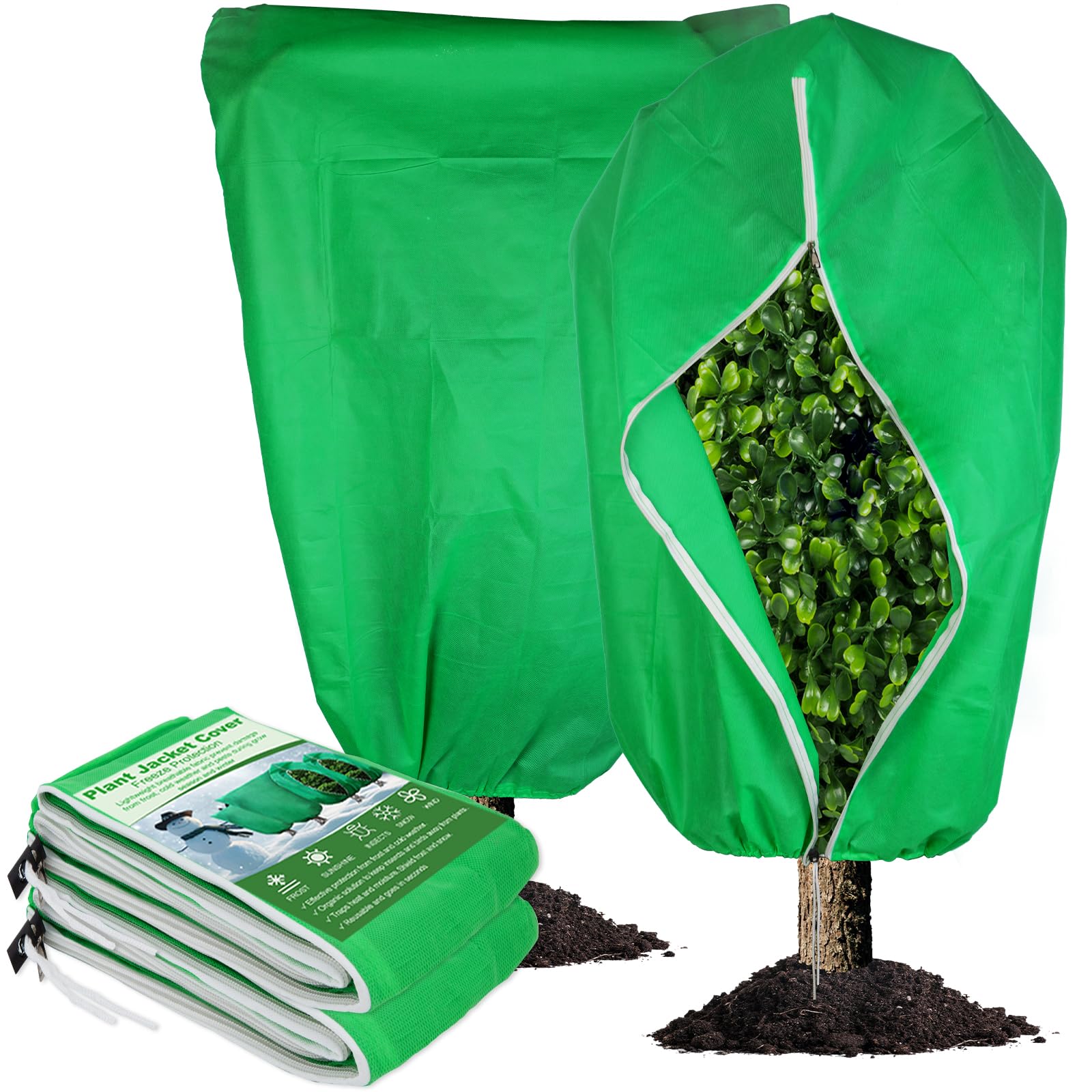 4 Pack Plant Cover Bags Tree Covers Freeze Protection Winter Trees Jacket with Zipper Drawstring Tie for Outdoor Garden Plants Trees Shrubs from Cold Frost Wind Pest