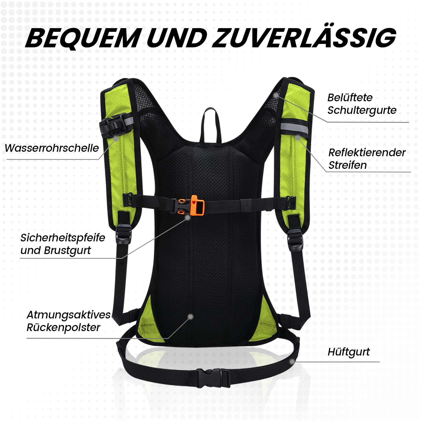 Nepest Trinkrucksack 8L - Fahrradrucksack & Skirucksack mit 2L Trinkblase | Ideal für MTB, Laufen & Skifahren | Verstellbarer Brust & Taillengurt mit Sicherheitspfeife - Grün