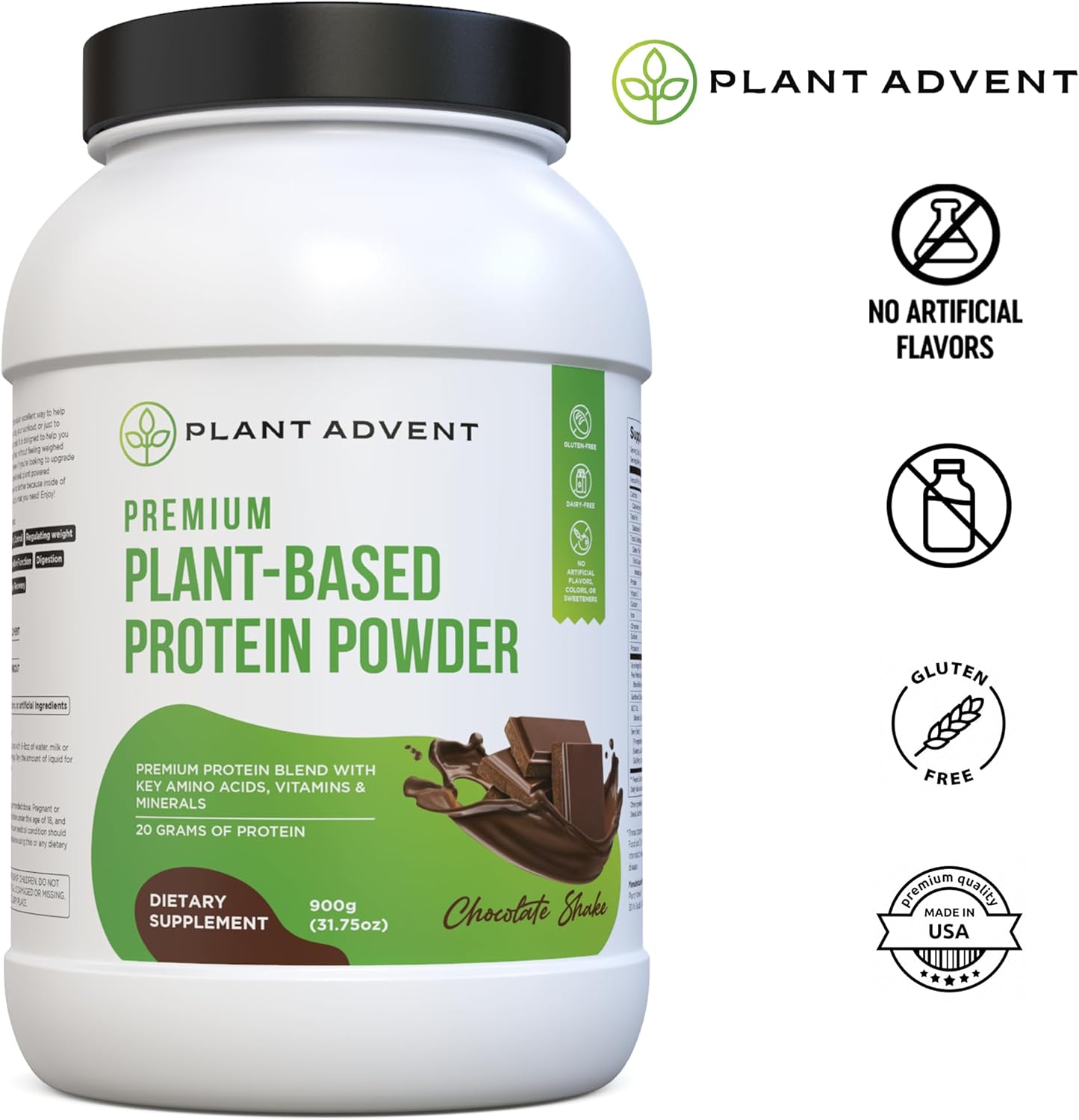 Premium Plant-Based Protein Powder - 100% Vegan, No Artificial Flavors, Gluten-Free and Dairy-Free (2 lbs, Chocolate Shake) - Image 3