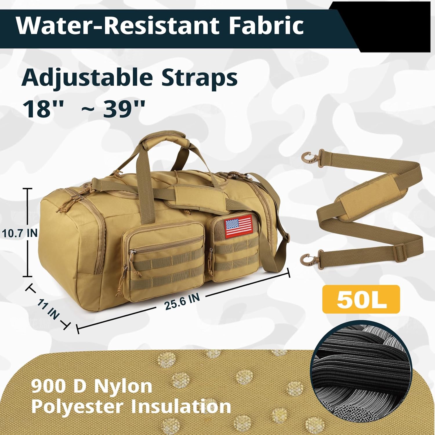 Tactical Gym Bag for Men,50L Large 3 in 1 Sports Duffle Bag with Shoes Compartment for Travel,Water Resistant Travel Backpack Weekender Overnight Bag with Wet Pocket for Women - Image 4