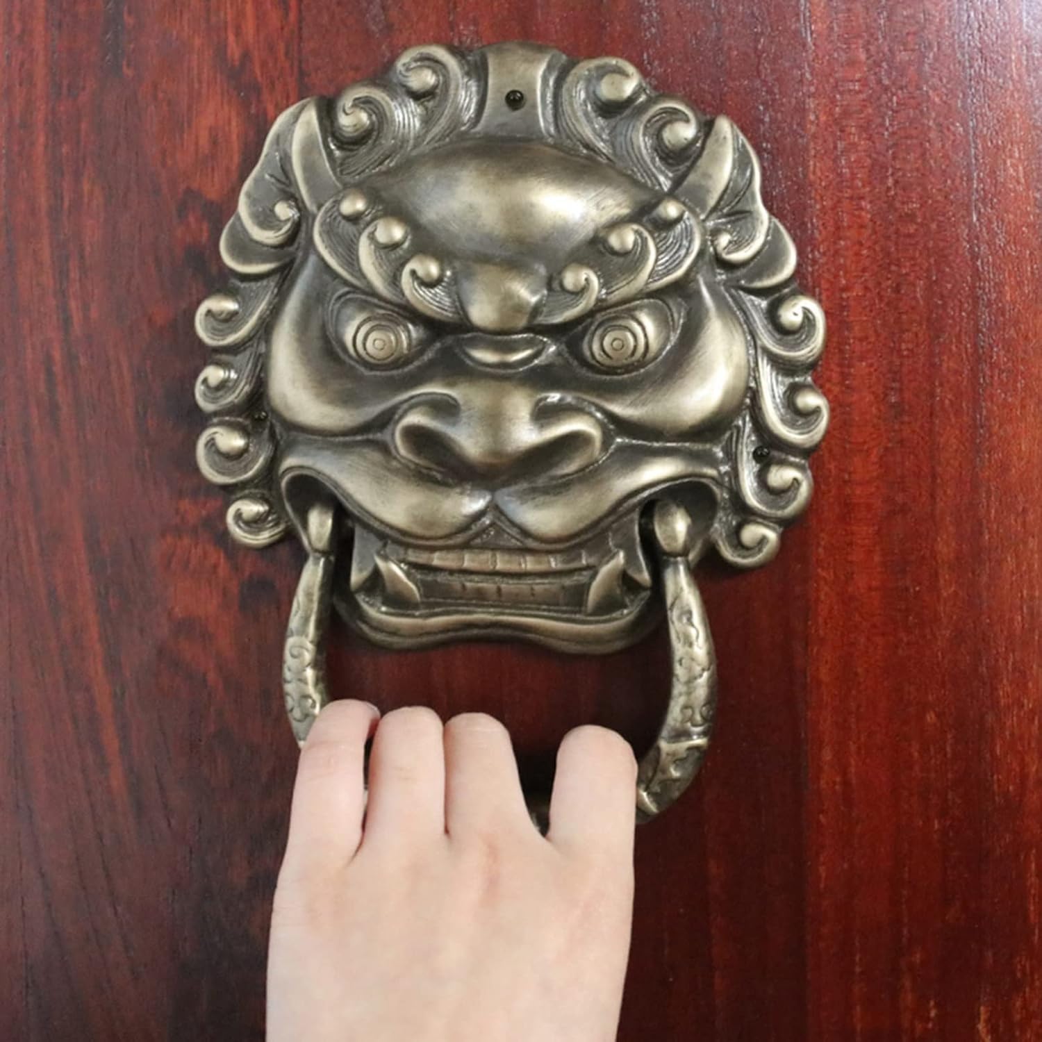 TIST Iron Door Knocker Messing Deurring Met Leeuwenkop Antieke Deurklink Voor Garage Slaapkamer Voordeurring Decoratief Uniek Surface-Mounted Installation(Black)