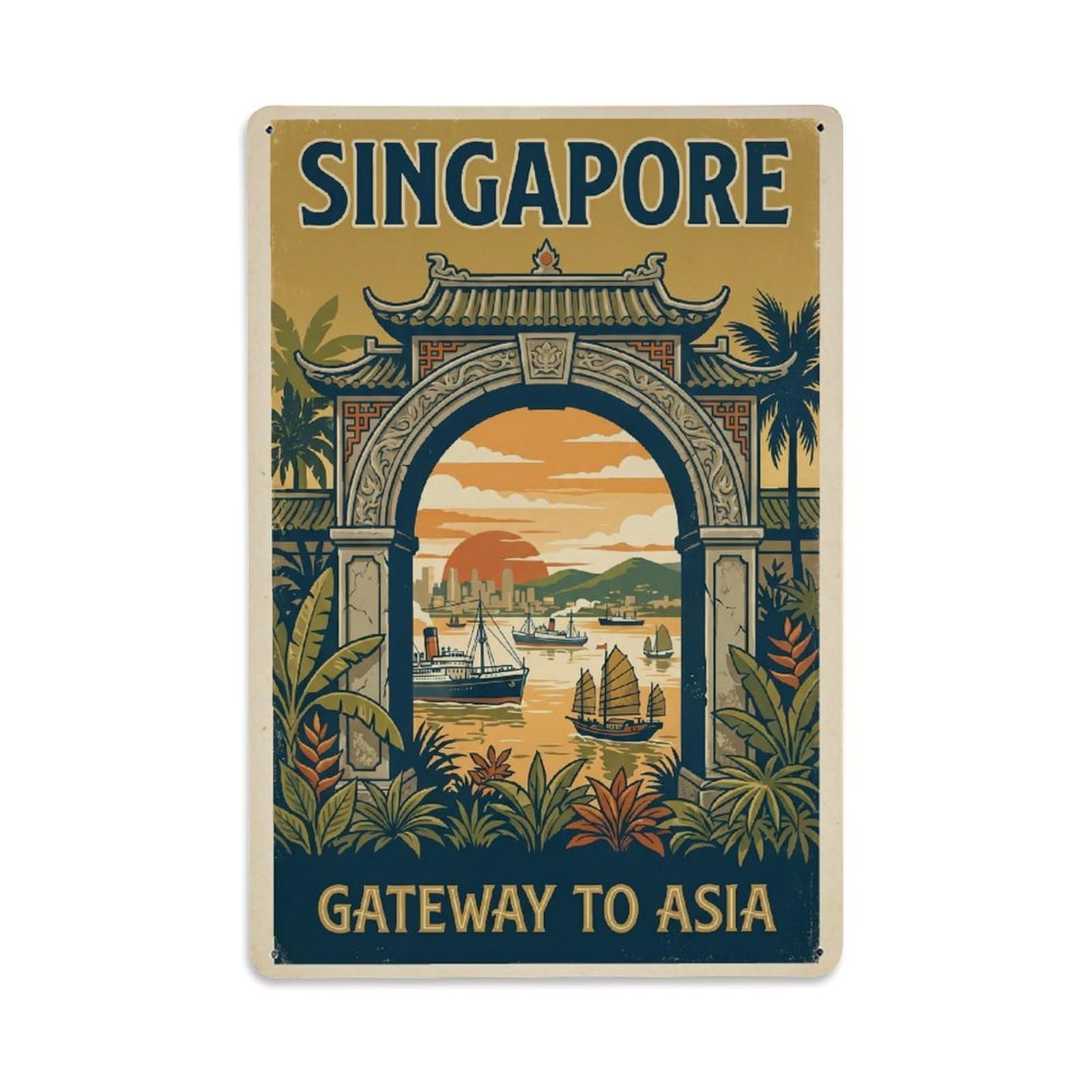 Gead 8X12inch Style Vintage Travel Singapore Gateway Metal Tin Sign