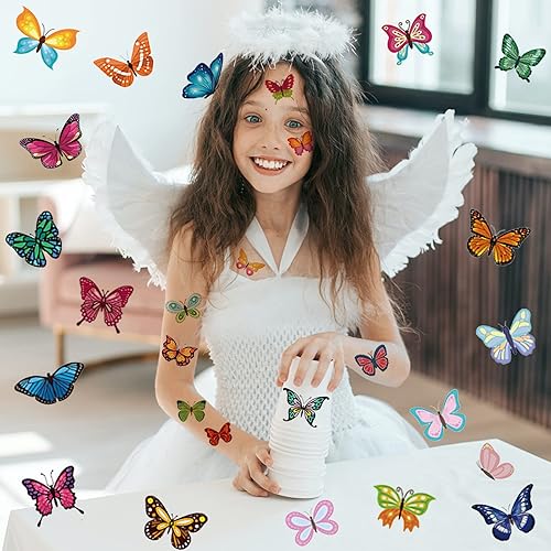 Miniatura 4 de 10 hojas de tatuajes temporales de mariposa para mujeres y niñas, mariposas coloridas falsas, calcomanías de tatuaje, impermeables, para cara,