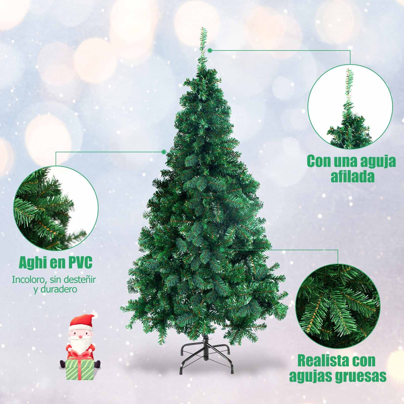 GOPLUS 150/180/210/240cm Árbol de Navidad Artificial Automatica Verde, Decoración Navideña con Soporte de Metal, Árvore de Natal de Abeto Verde con 950 Puntas de Ramas de PVC Ignífuga (210cm)