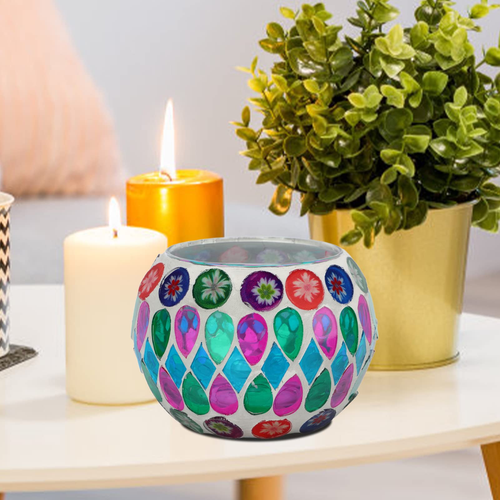 Portacandela In Vetro Mosaico Verde – Ciotola Decorativa Per Tealight, Centrotavola Per Matrimoni E Casa