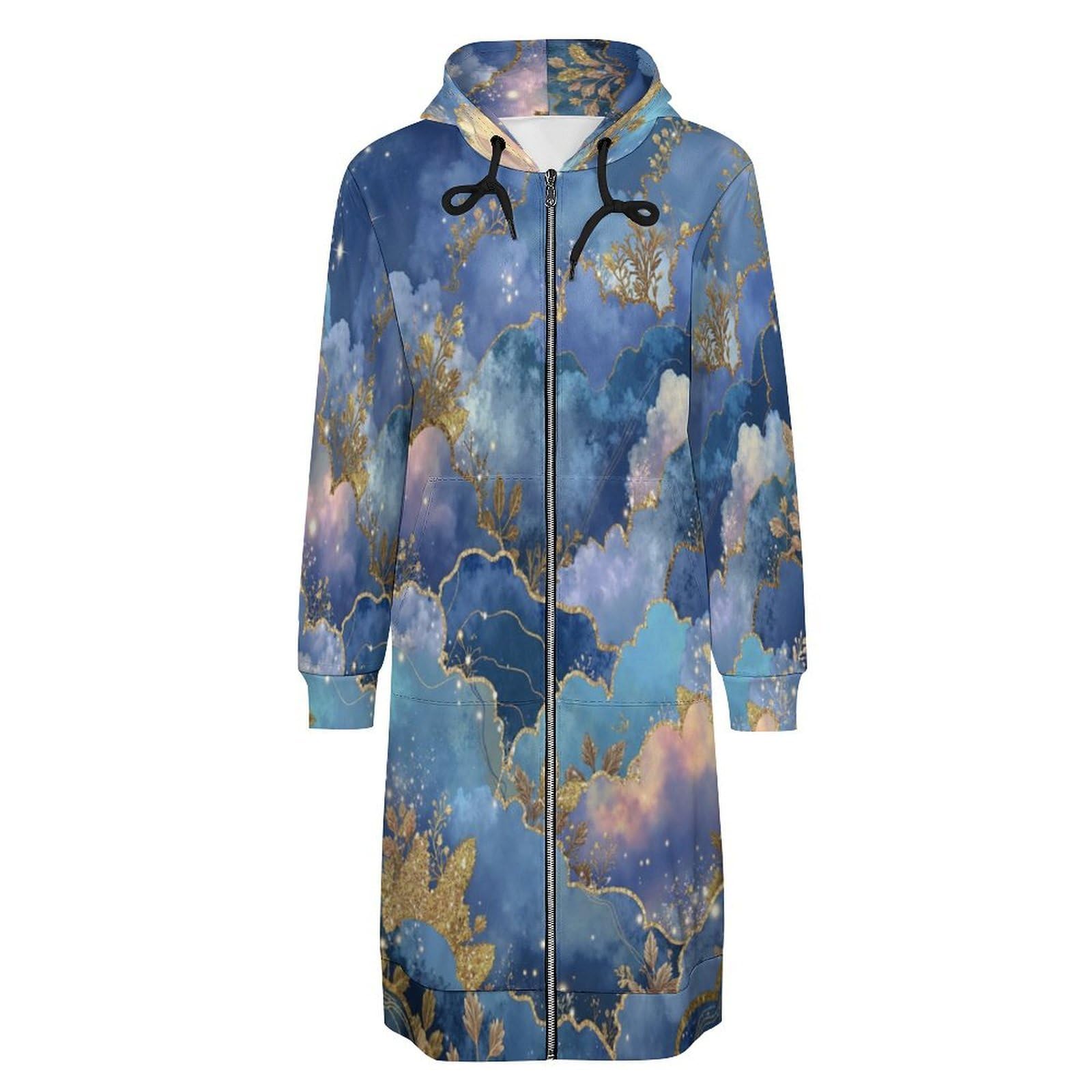 Felpa Donna con Zip Felpe Sportiva con Tasche E Cappuccio Cielo Stellato Design delle Nuvole Morbida Invernale Giacca Regolabile Blu Confortevole per Uso Quotidiano Casual