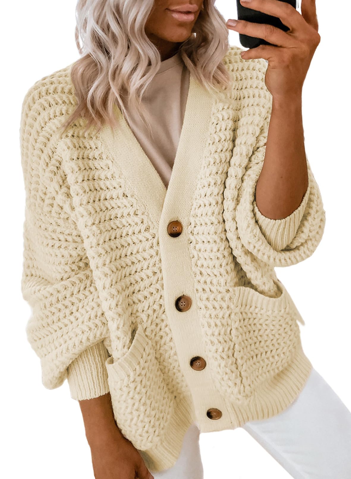 DokotooWomen's 2025 Fashion Casual Open Front Long Sleeve Chunky Knit Cardigans Sweaters Outerwear Coats
