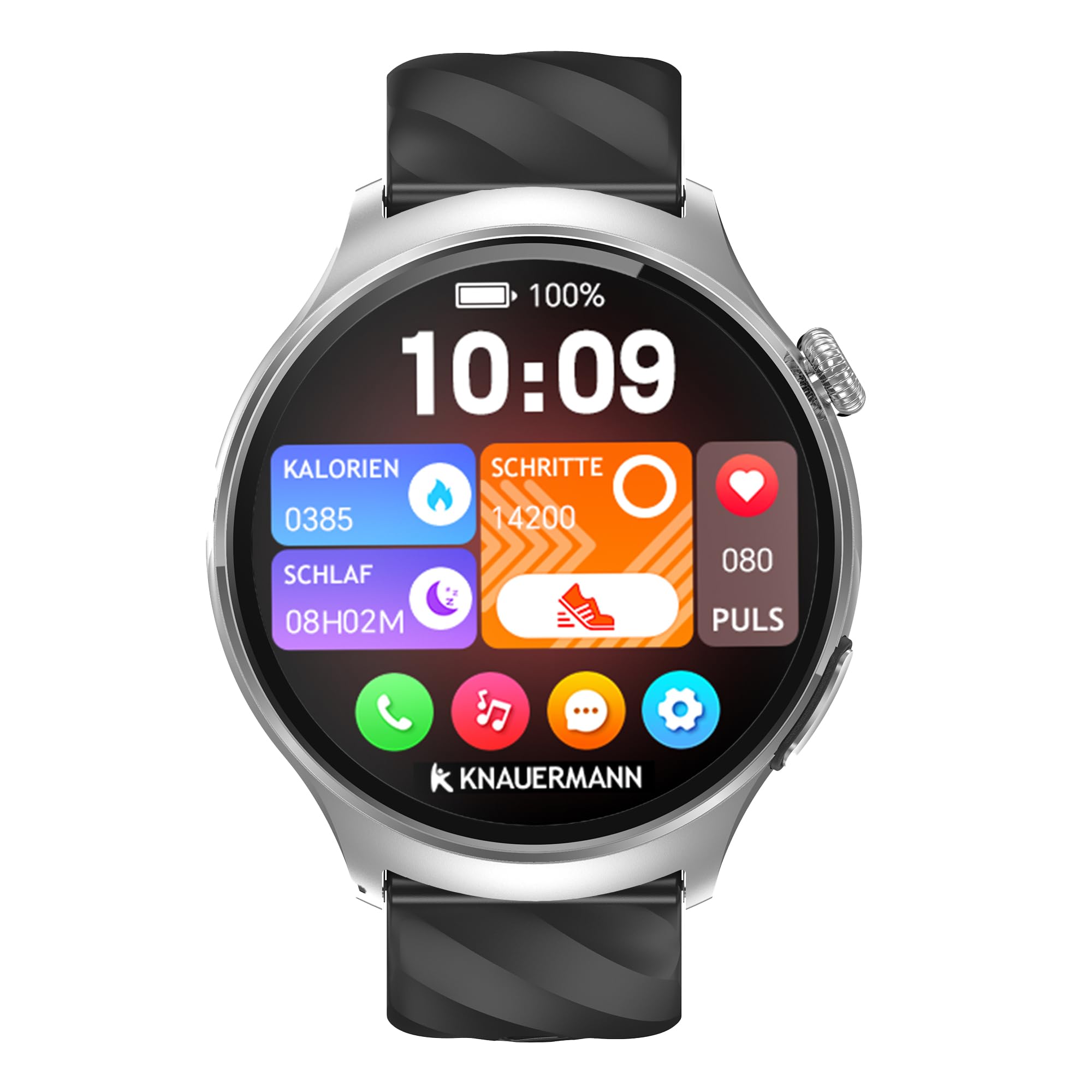 Knauermann Pro 4 ECG Healthy Watch - Reloj Inteligente con función telefónica – Reloj Inteligente Plateado – Pulso presión Arterial oxígeno en Sangre HRV – Análisis del sueño – para Hombre y Mujer