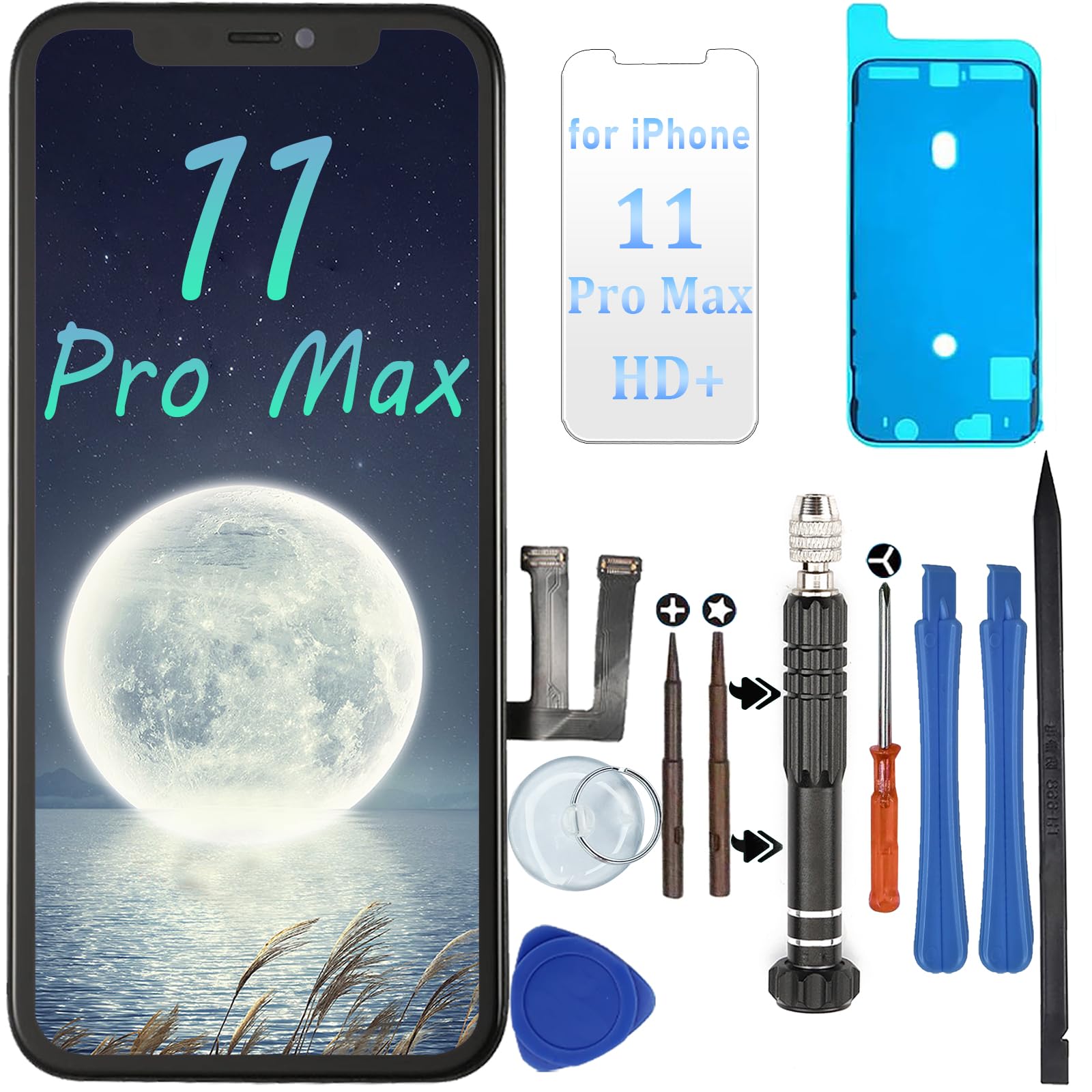 DIGI4Ufor iPhone 11 Pro Max Screen Replacement, 6.5'' 𝟑𝐃 𝐓𝐨𝐮𝐜𝐡 𝐓𝐫𝐮𝐞𝐓𝐨𝐧𝐞 Screen for iPhone 11 Pro Max LCD Display Digitizer Assembly, Frame Adhesive&Screen Protector&Repair Tools Kit