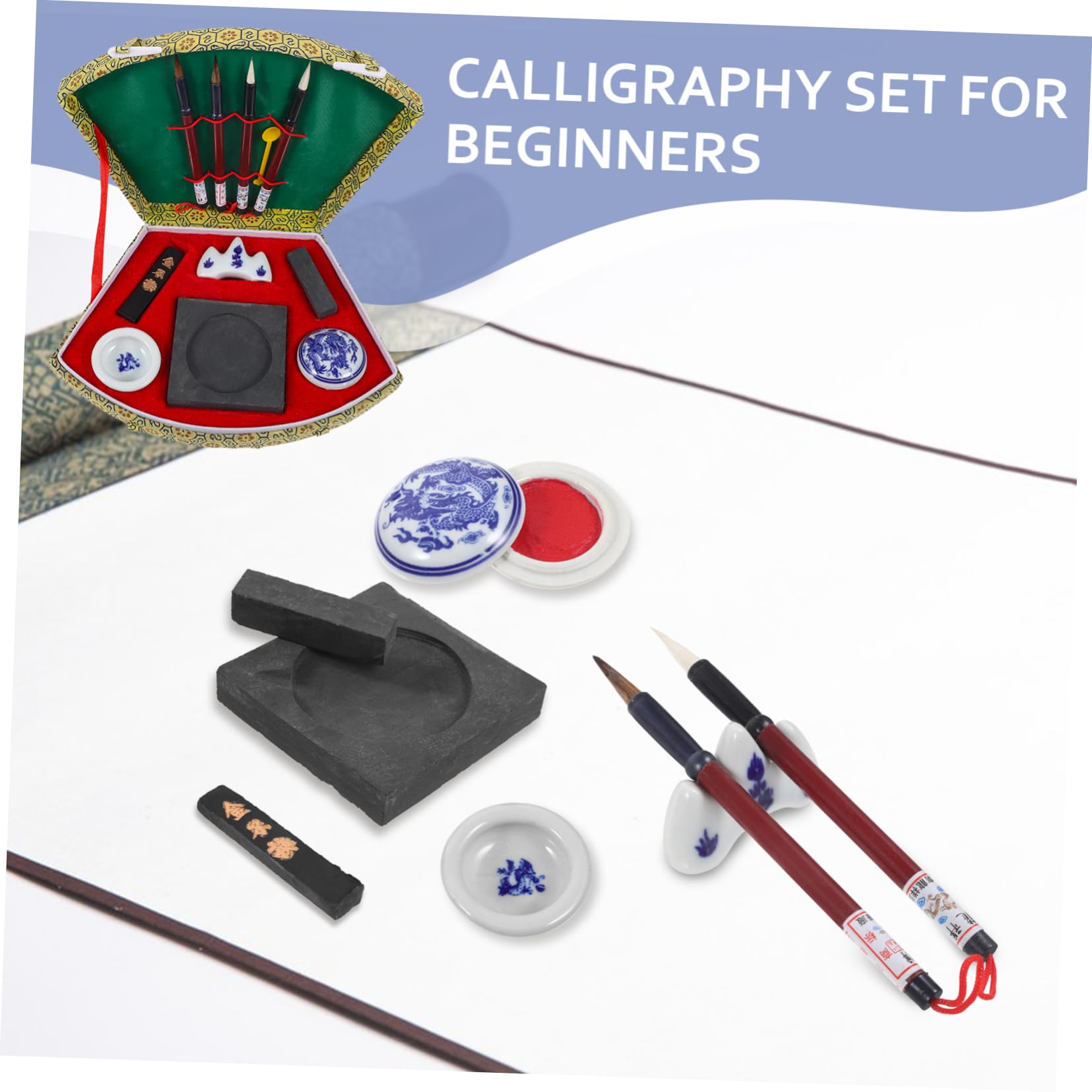 Pincel de caligrafía china, 3 juegos Cuatro tesoros del estudio Juego de caligrafía Tinta de caligrafía china Kit de caligrafía Accesorio de estudio Kits de pluma de caligrafía for principiantes Pince