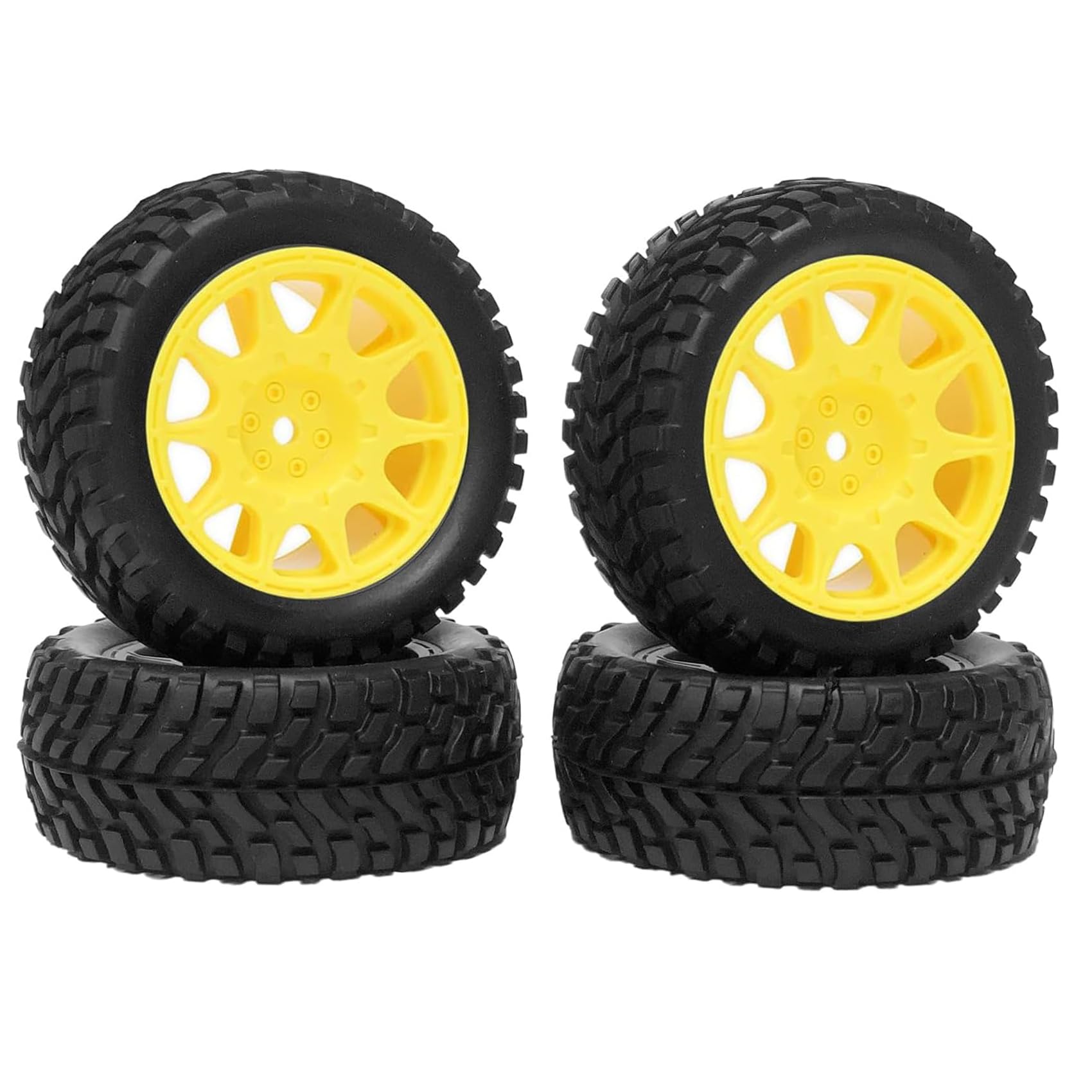 KINGCOO 4PCS 75mm Rubber Tyres Tires with Foam Inserts and Plastic Wheel Rims 12mm Hex for 1/10 On-Road RC Drift Touring Car 1/14 1/16 1/18 Rally Car Replacement Parts (10Spoke-Yellow)
