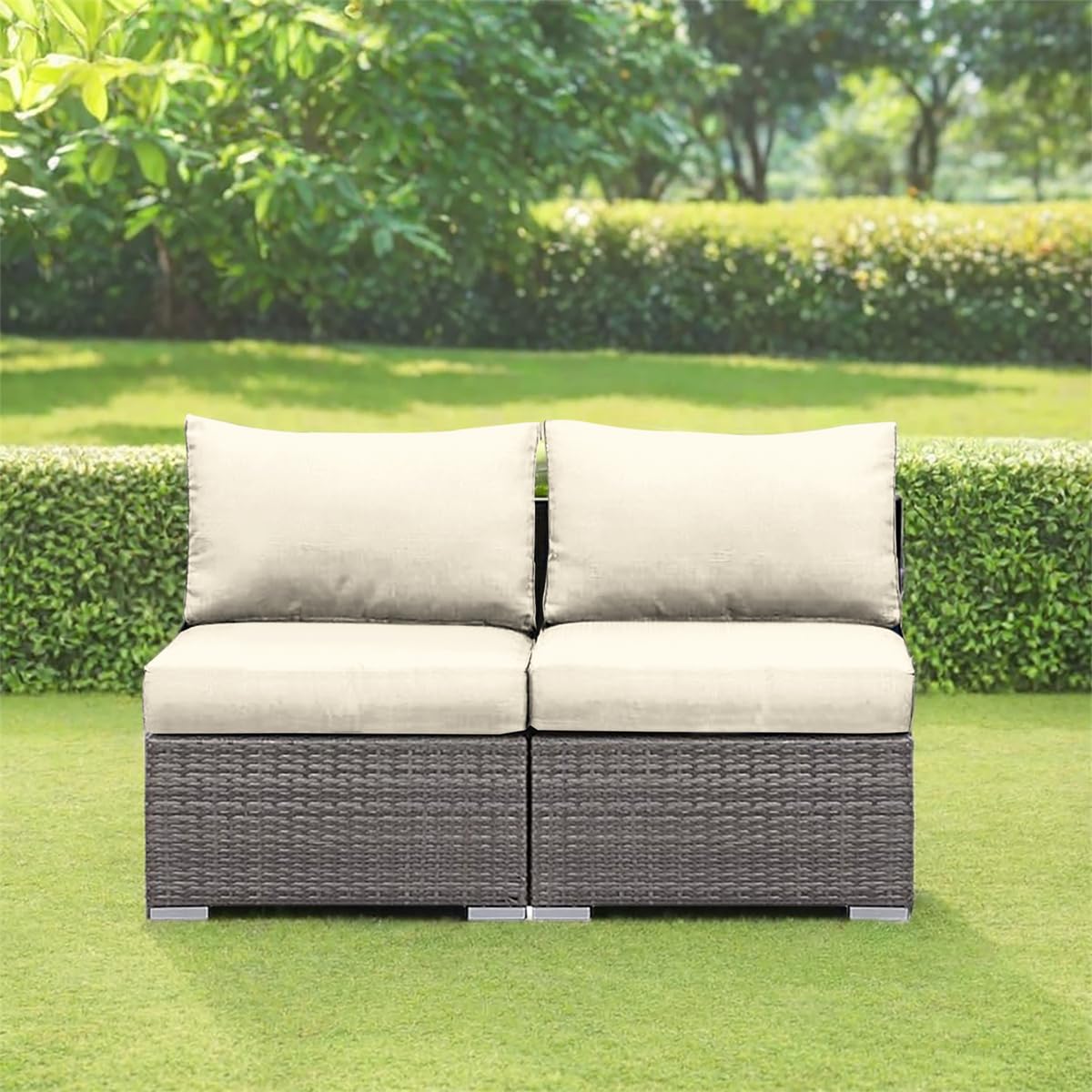 Copriseduta per Divano Elasticizzato Tinta Unita, Federa per Cuscini da Esterno di Ricambio, Antiscivolo, Beige 125x65x20cm
