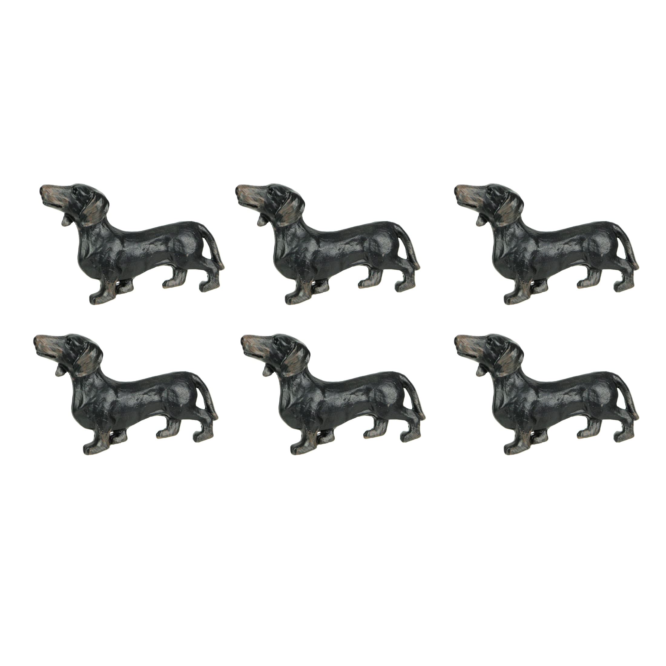 Upper Deck Schubladengriffe, Dackel, Gusseisen, 7,6 cm, Schwarz, 6 Stück | Emaille-Finish, Einschraubmontage mit Montagematerial, 5,1 cm hoch x 6,3 cm tief