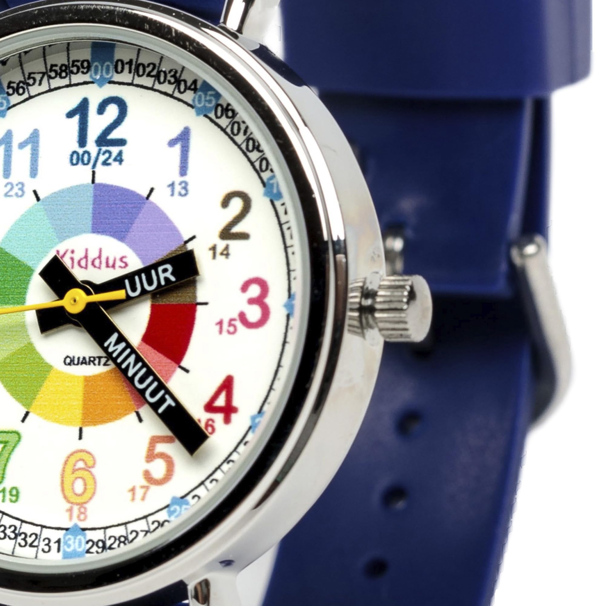 Kiddus Orologio Educativo per Bambini, Ragazze. Da Polso, Analogico. Con Esercizi per Imparare a Leggere l’Ora. Facilità di Lettura. Movimento al Quarzo Giapponese. Olandese Blu