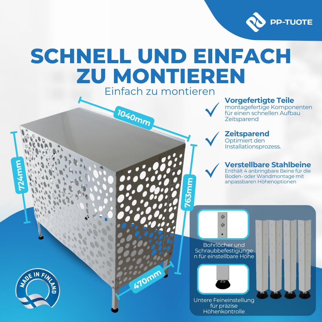 Wärmepumpen- und Klimaanlagenabdeckung, verzinkt | Wetterfester verzinkter Stahl, pulverbeschichtet; 104 x 76,3 x 47 cm, mit verstellbaren Metallfüßen