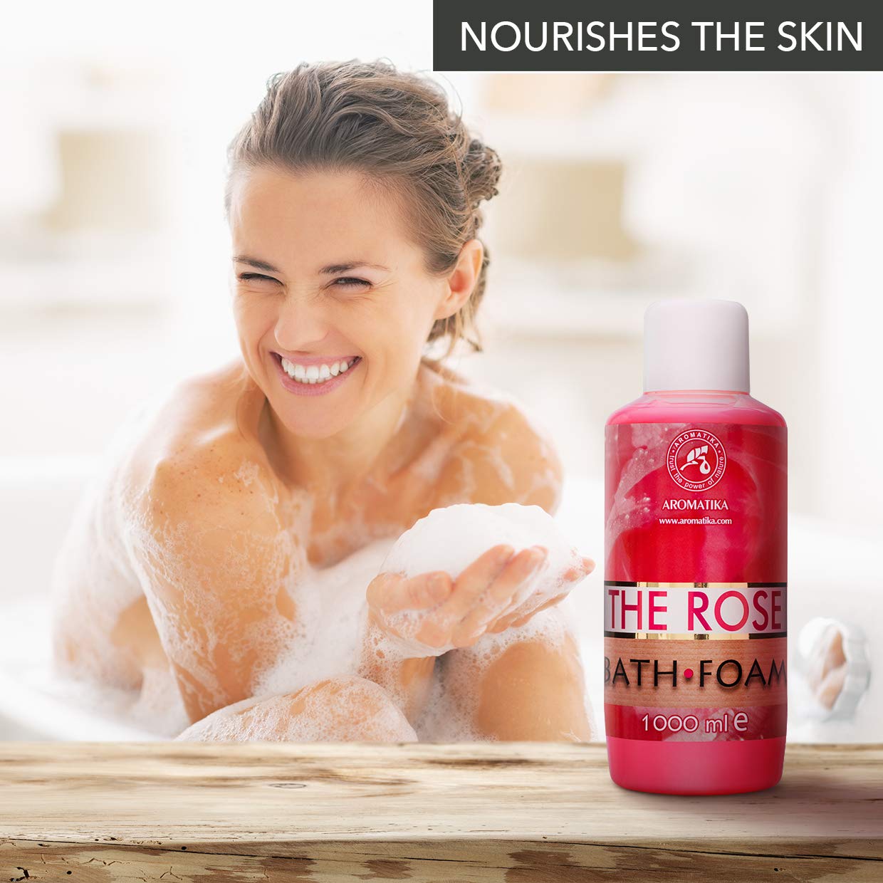 Espuma de Baño Rosa 1000ml - Cuidado del Cuerpo - Buen Sueño - Belleza - Baño - Cuidado del Cuerpo - Bienestar - Aromaterapia - Spa - Aroma de Rosa - Baños de Burbujas