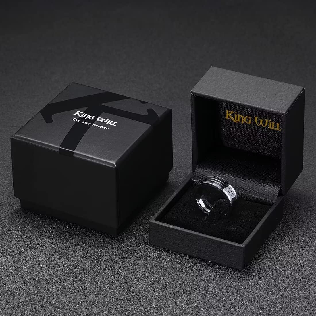 King Will 8mm Mens Silver Black Groove Tungsten Wedding Rings Black Groove Ceramic Center High Polished Surface Pipe Cut Edge Wedding Band for Men Women